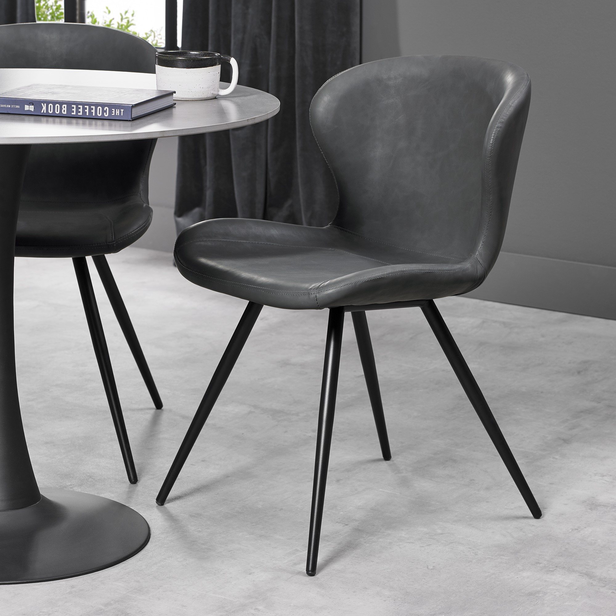 Arlo Dark Grey Faux Leather Chair with Black Legs (Pair)
