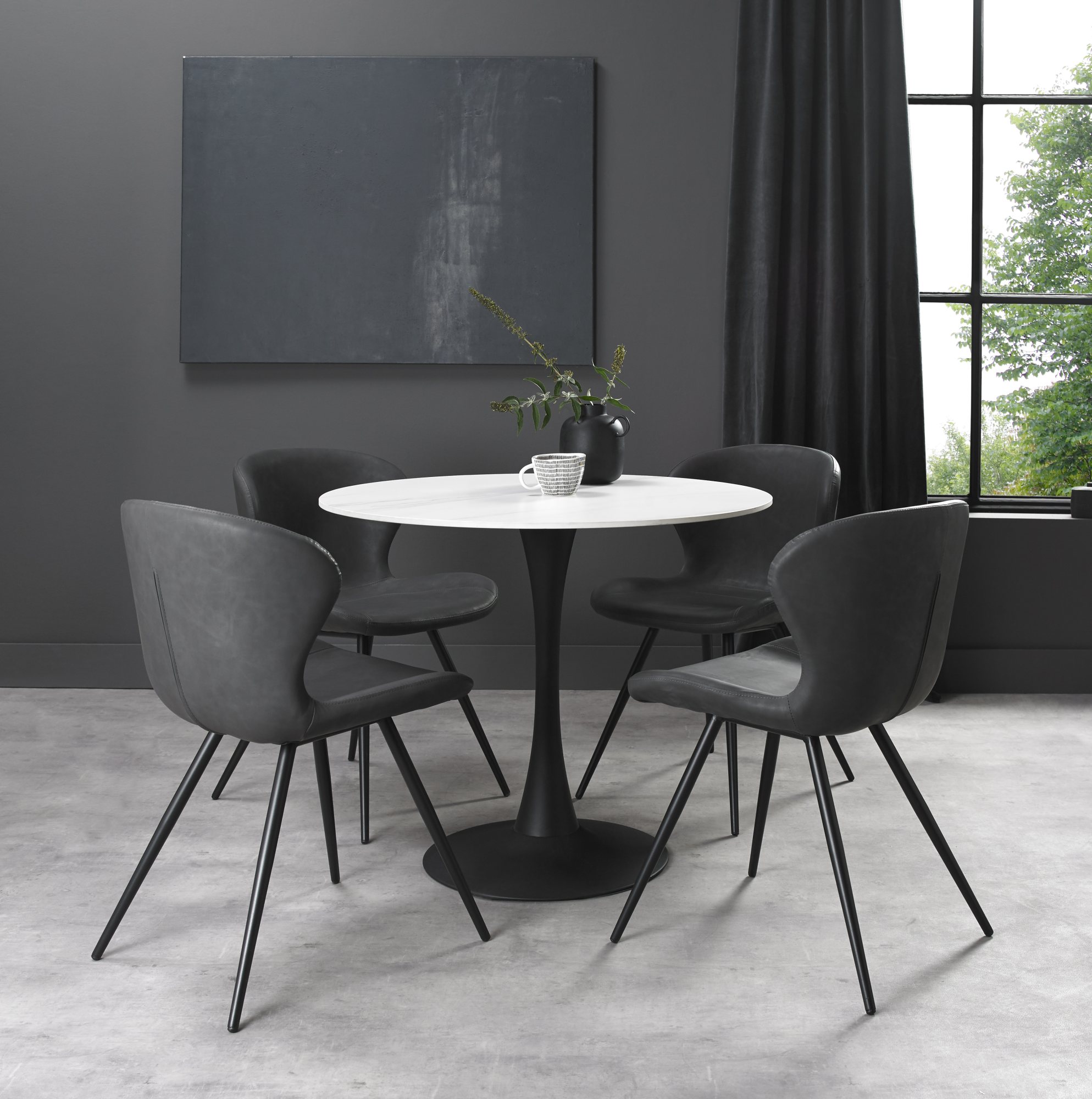 Arlo - Dining Chair in Dark Grey Vintage Faux Leather (Pair)