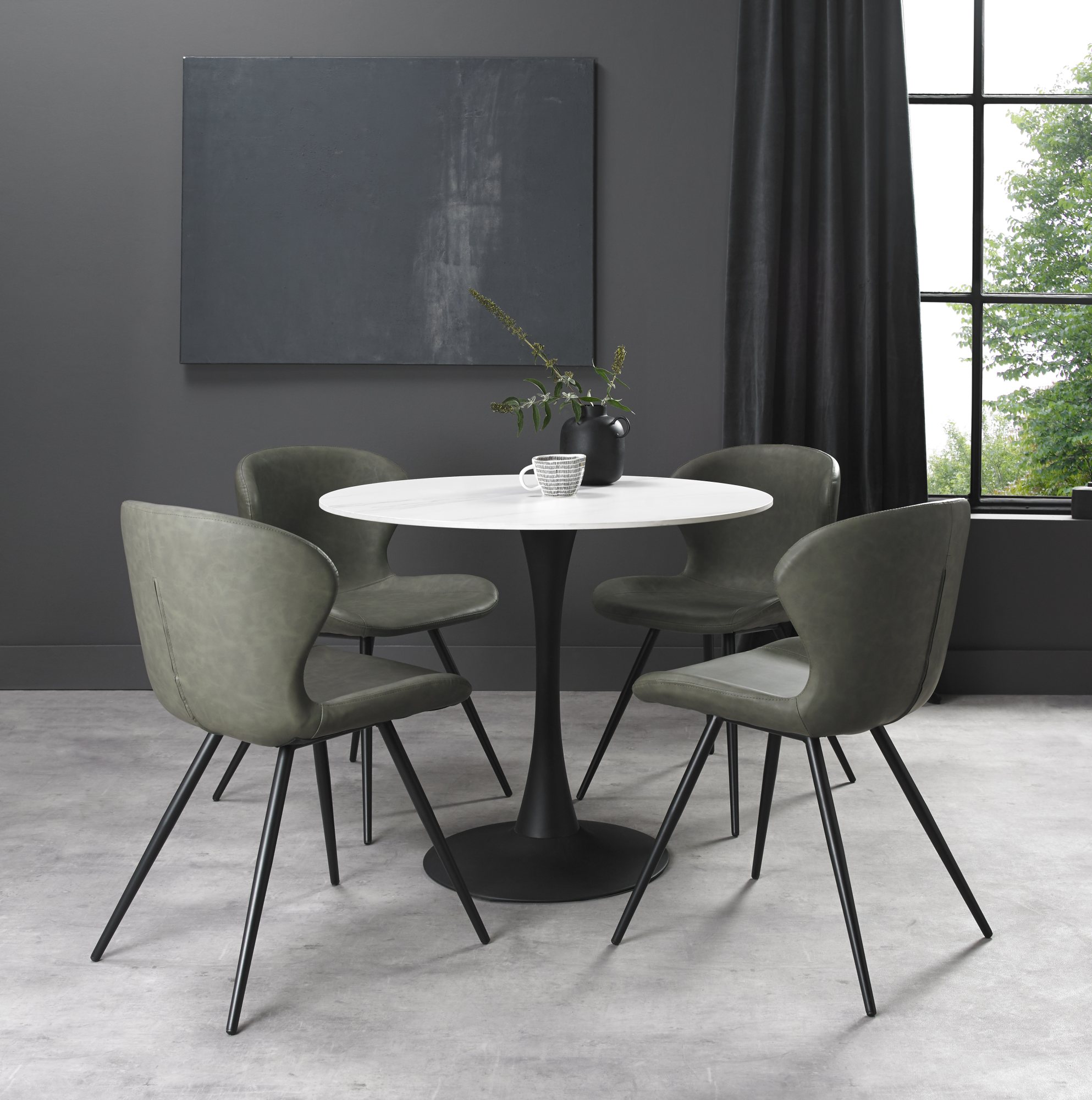 Mason Matt White Ceramic Circular Bistro Table With Black Base