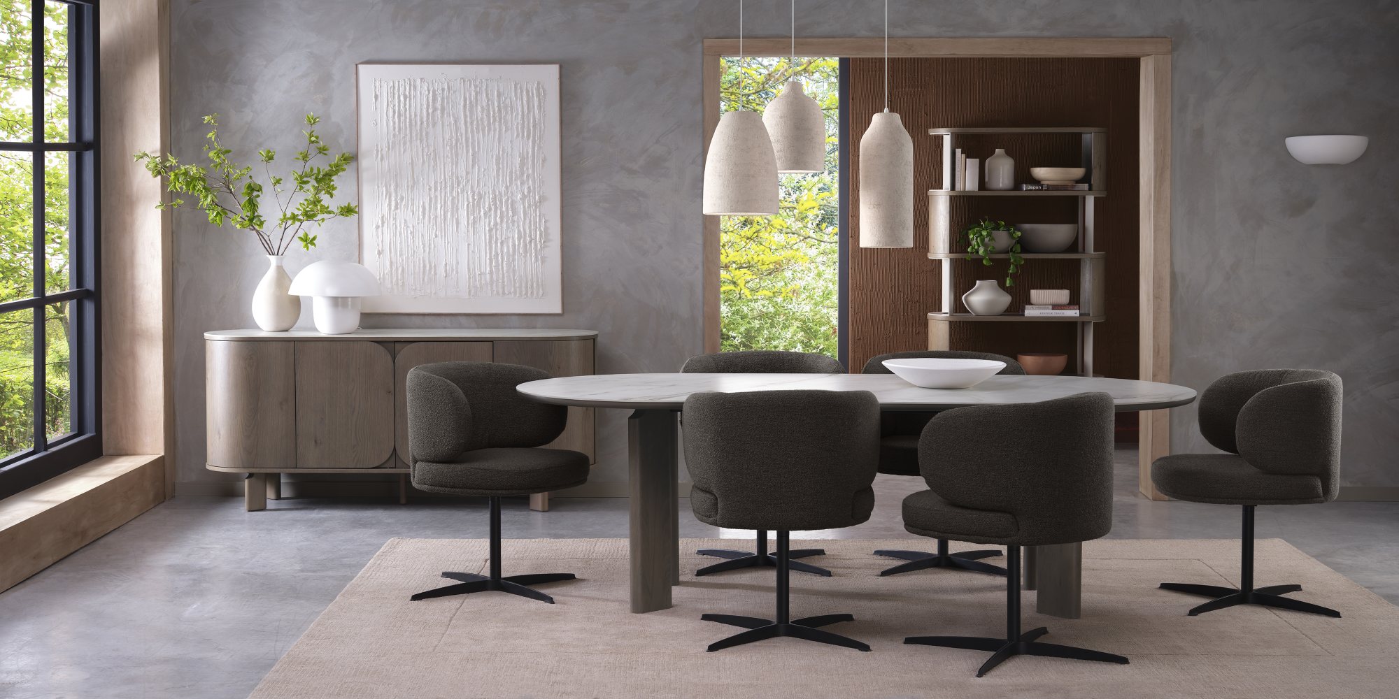 Marcel - Swivel Dining Chair in Brown Boucle Fabric (Pair)