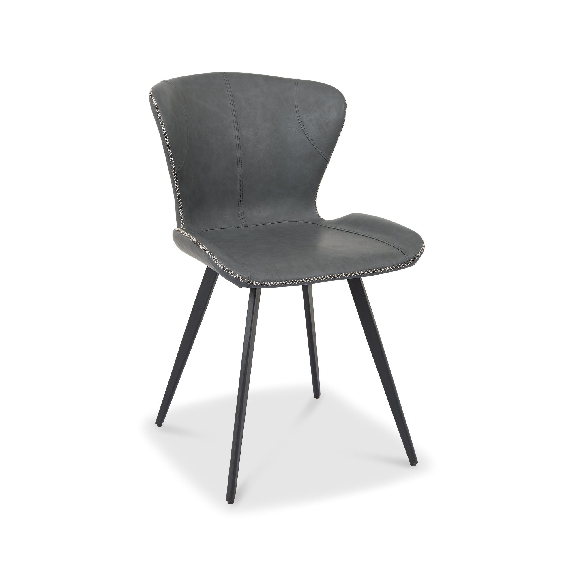 Garcia - Dining Chair in Dark Grey Vintage Faux Leather (Pair)