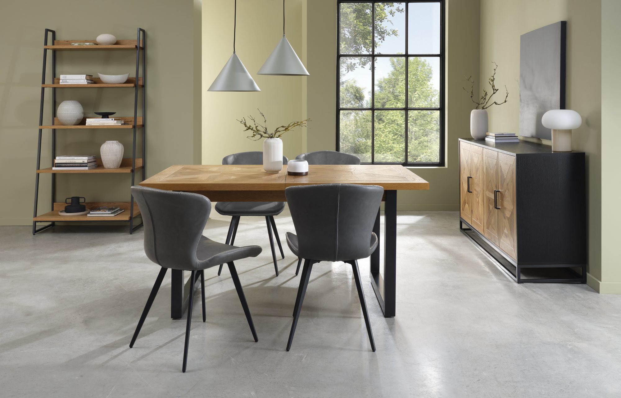 Garcia - Dining Chair in Dark Grey Vintage Faux Leather (Pair)