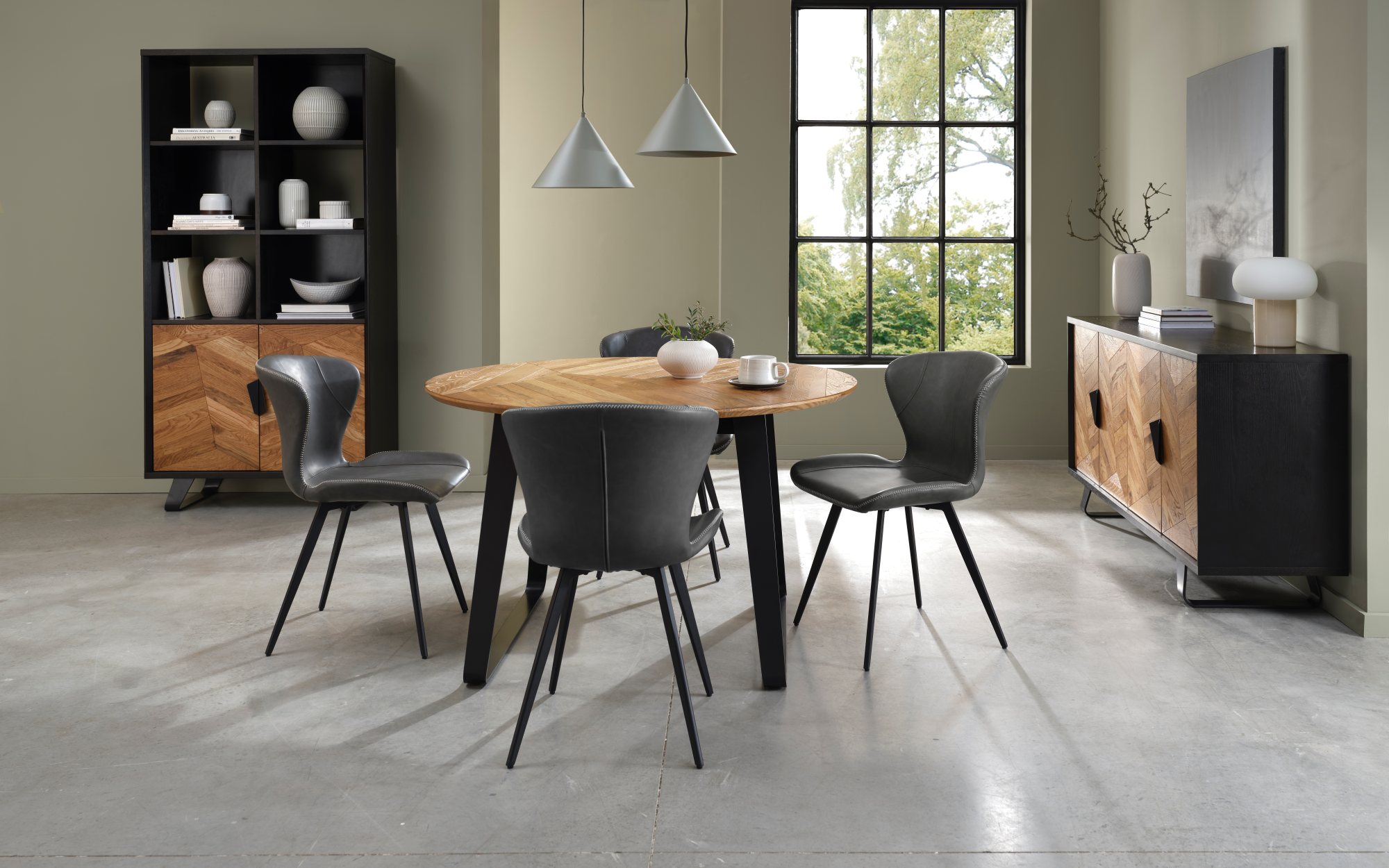 Garcia - Dining Chair in Dark Grey Vintage Faux Leather (Pair)