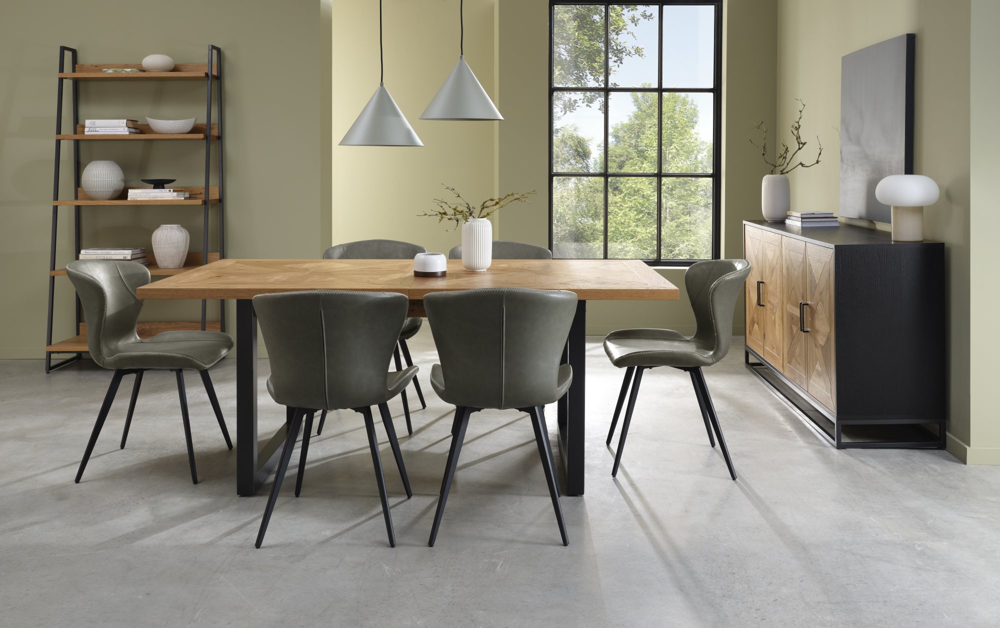 Garcia - Dining Chair in Olive Vintage Faux Leather (Pair)