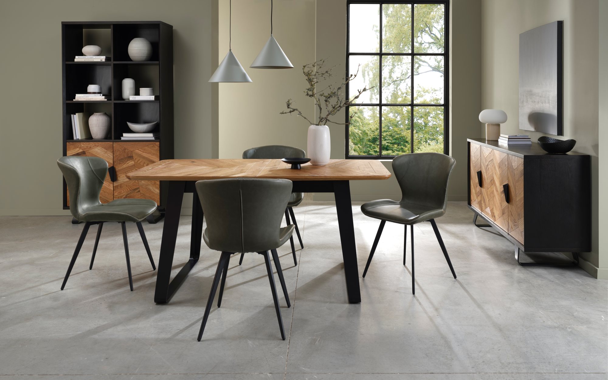 Garcia - Dining Chair in Olive Vintage Faux Leather (Pair)