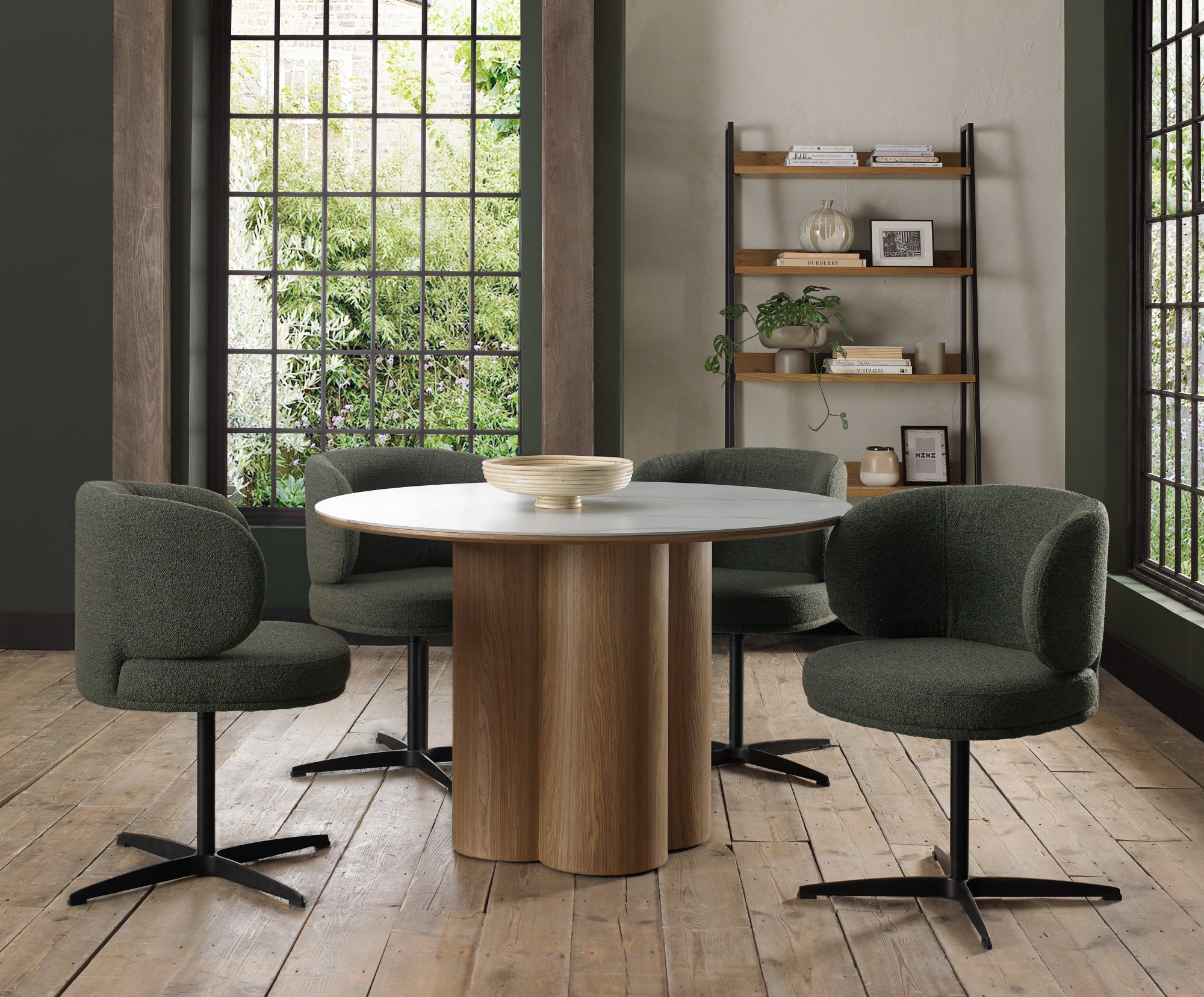 Marcel - Swivel Dining Chair in Dark Green Boucle Fabric (Pair)