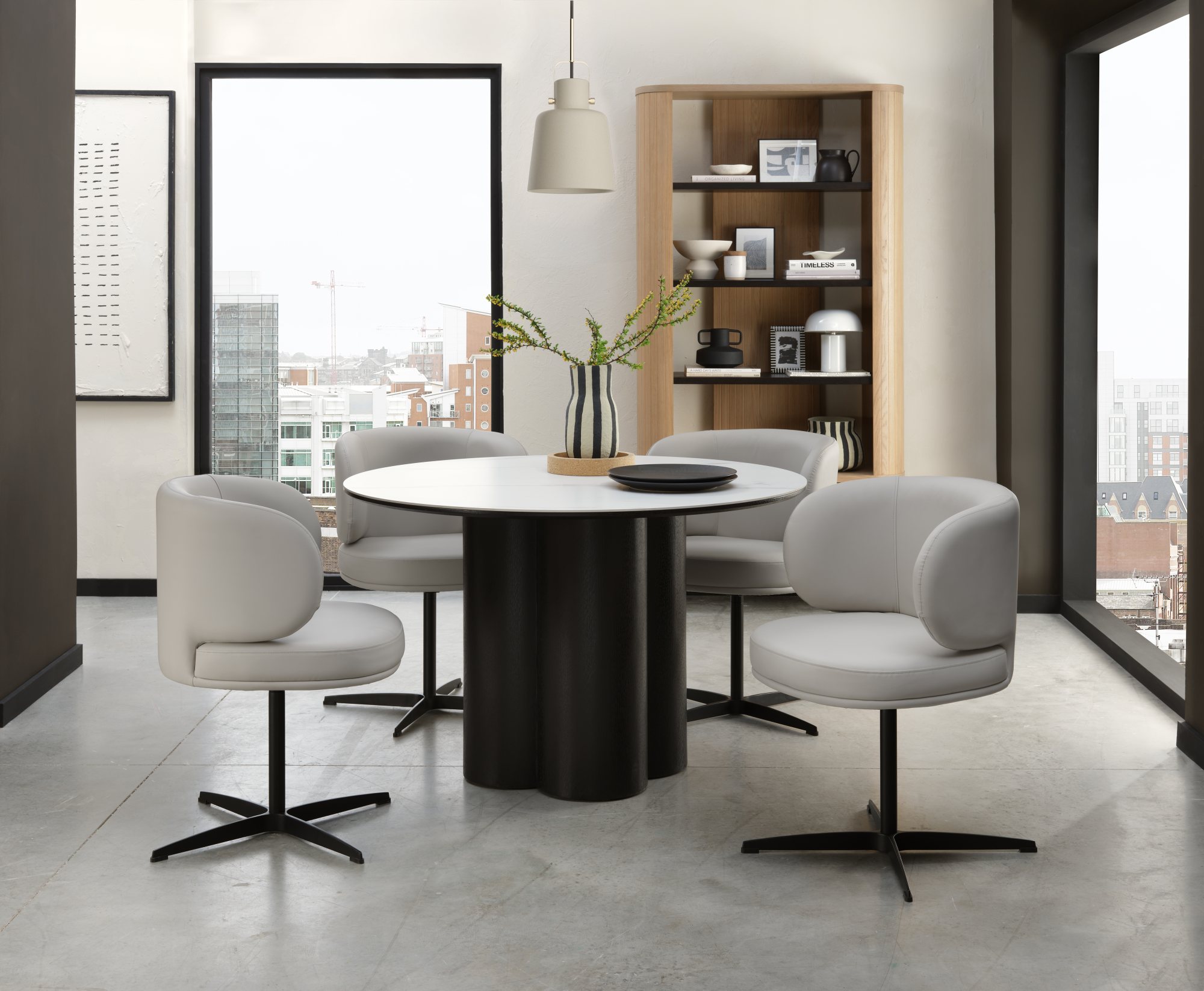 Marcel - Swivel Dining Chair in Ivory Faux Leather (Pair)