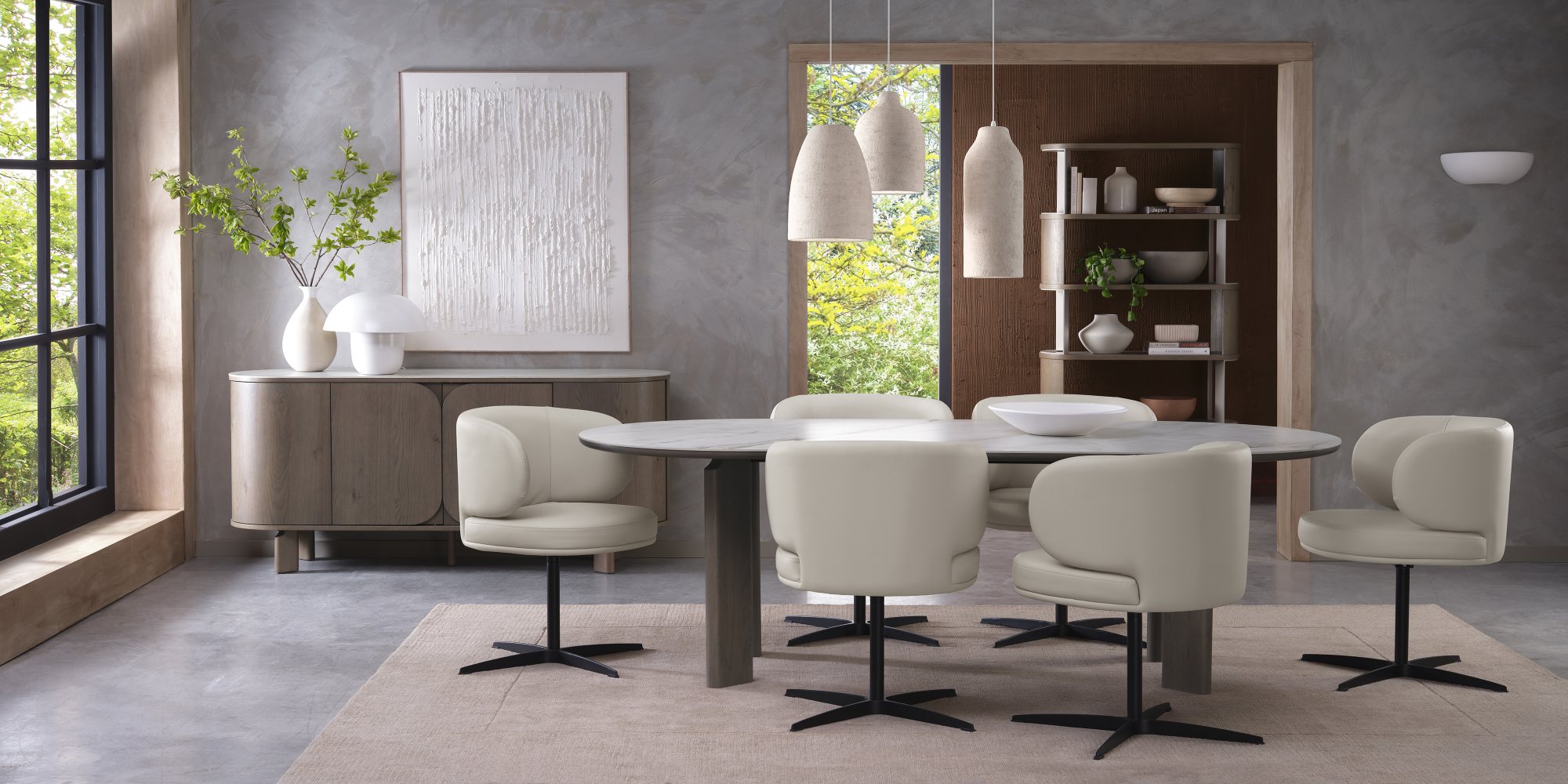 Marcel - Swivel Dining Chair in Ivory Faux Leather (Pair)