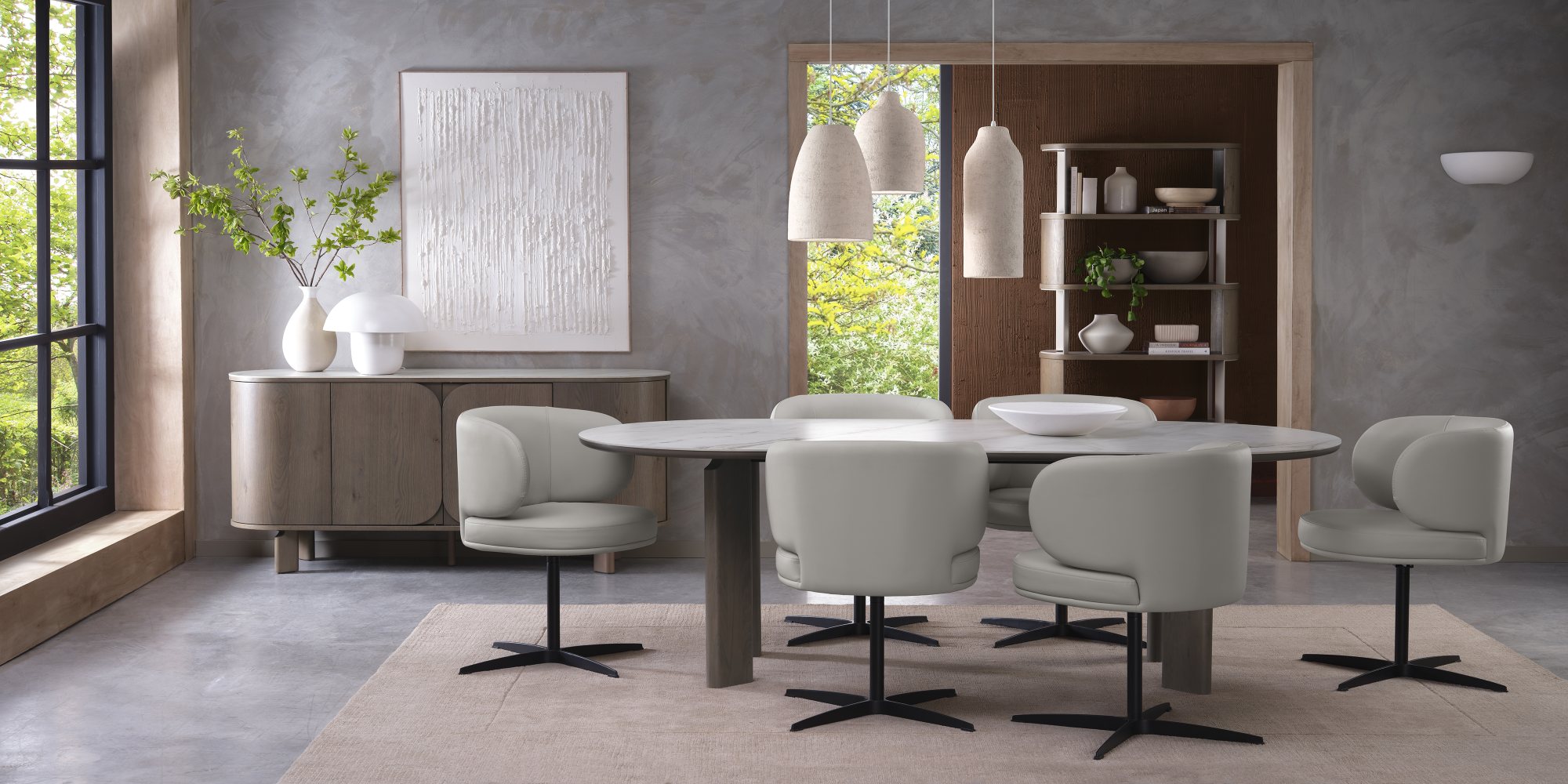 Marcel - Swivel Dining Chair in Light Grey Faux Leather (Pair)