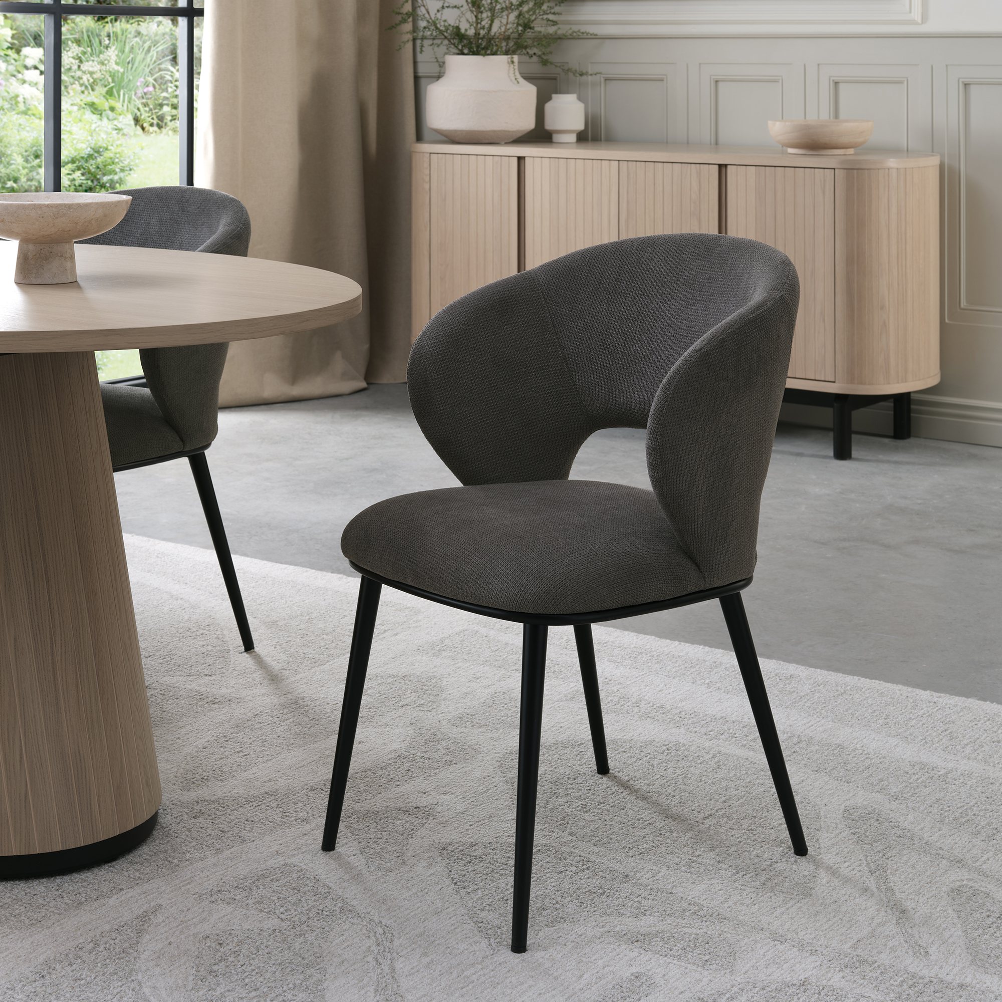 Luca Grey Fabric Chairs with Matt Black Legs