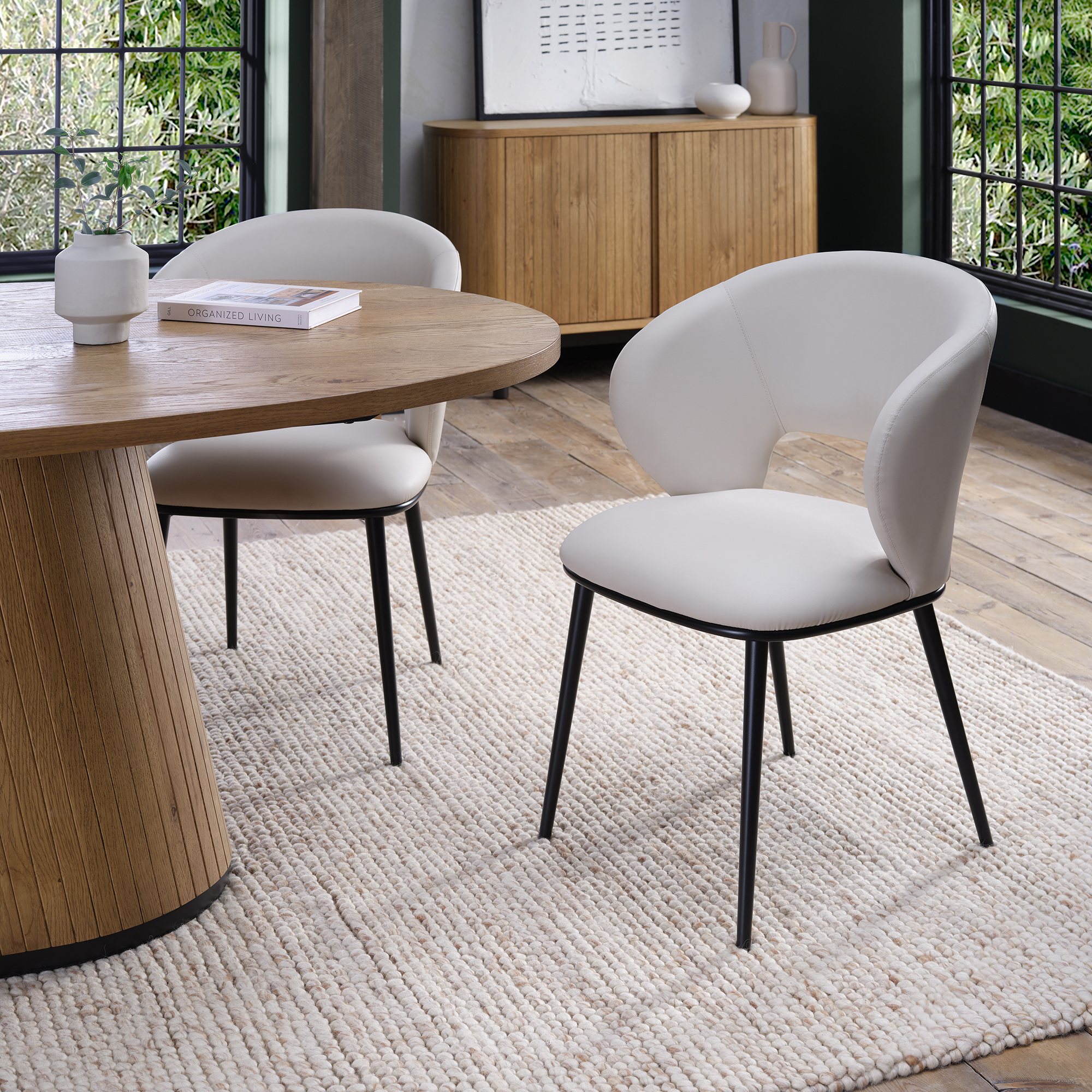 Luca - Dining Chair in Ivory Faux Leather (Pair)