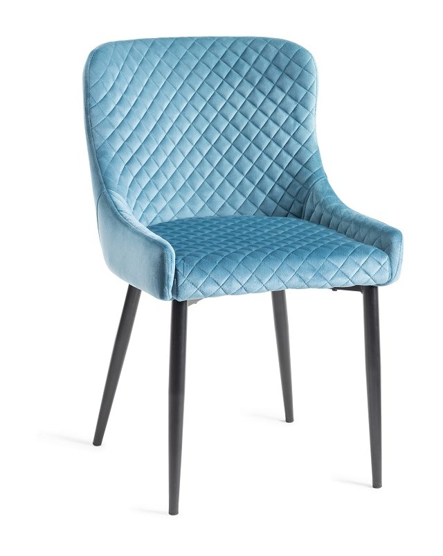 Ramsay - U Leg Oak Effect 6 Seater Dining Table & 6 Blue Velvet Cezanne Dining Chairs