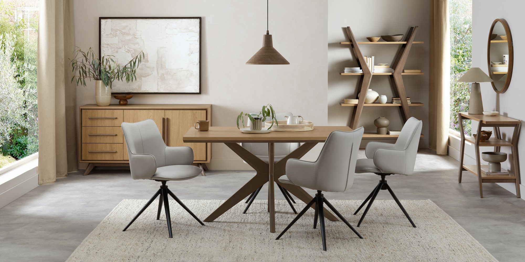 Rowan - Swivel Chair in Light Grey Faux Leather