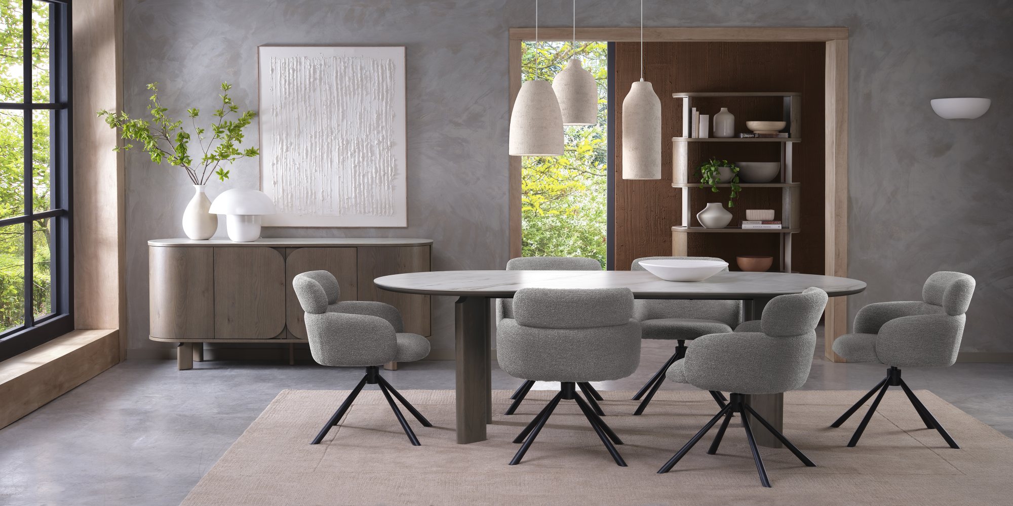 Hudson - Swivel Chair in Light Grey Boucle Fabric