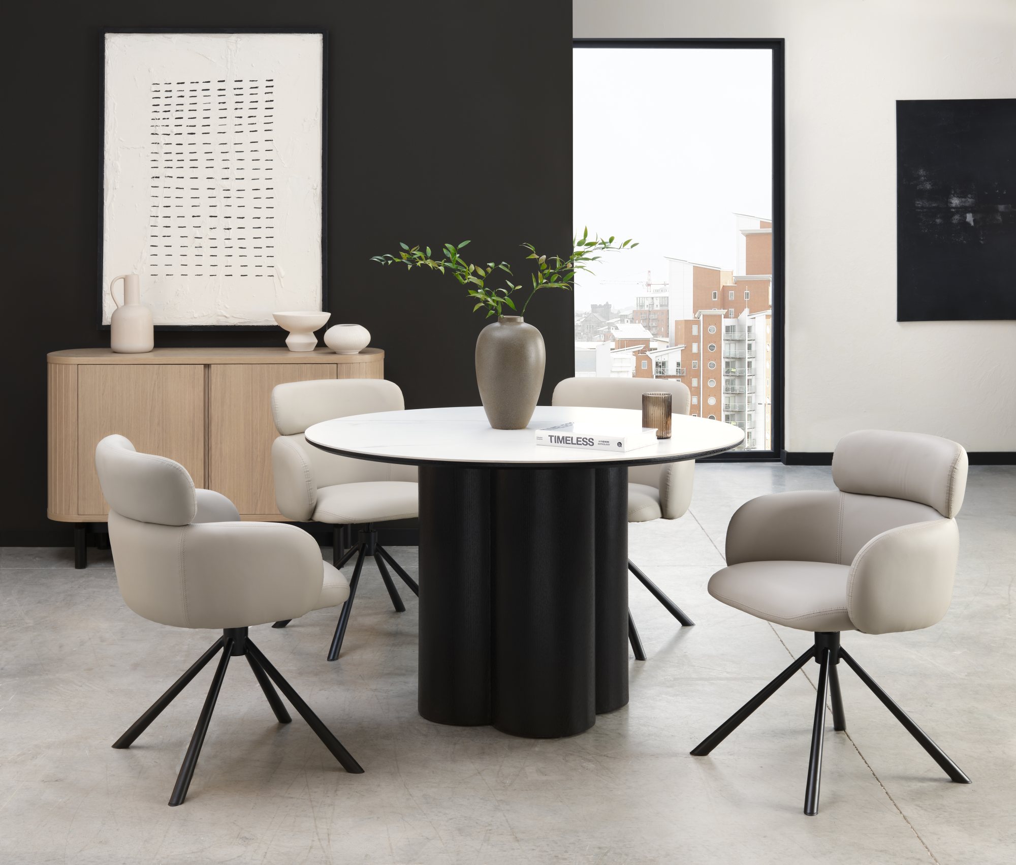 Hudson - Swivel Chair in Ivory Faux Leather