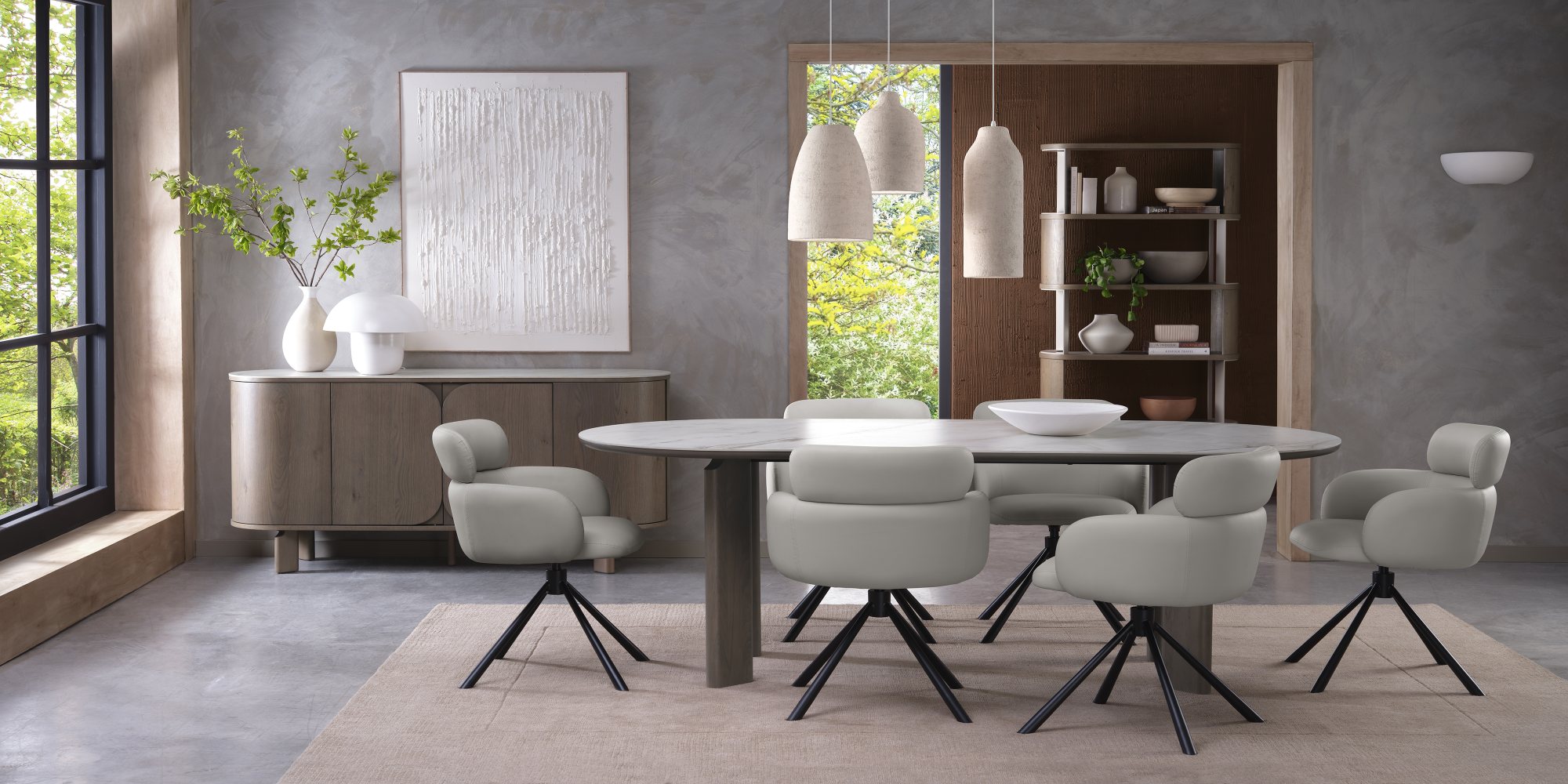 Hudson - Swivel Chair in Light Grey Faux Leather