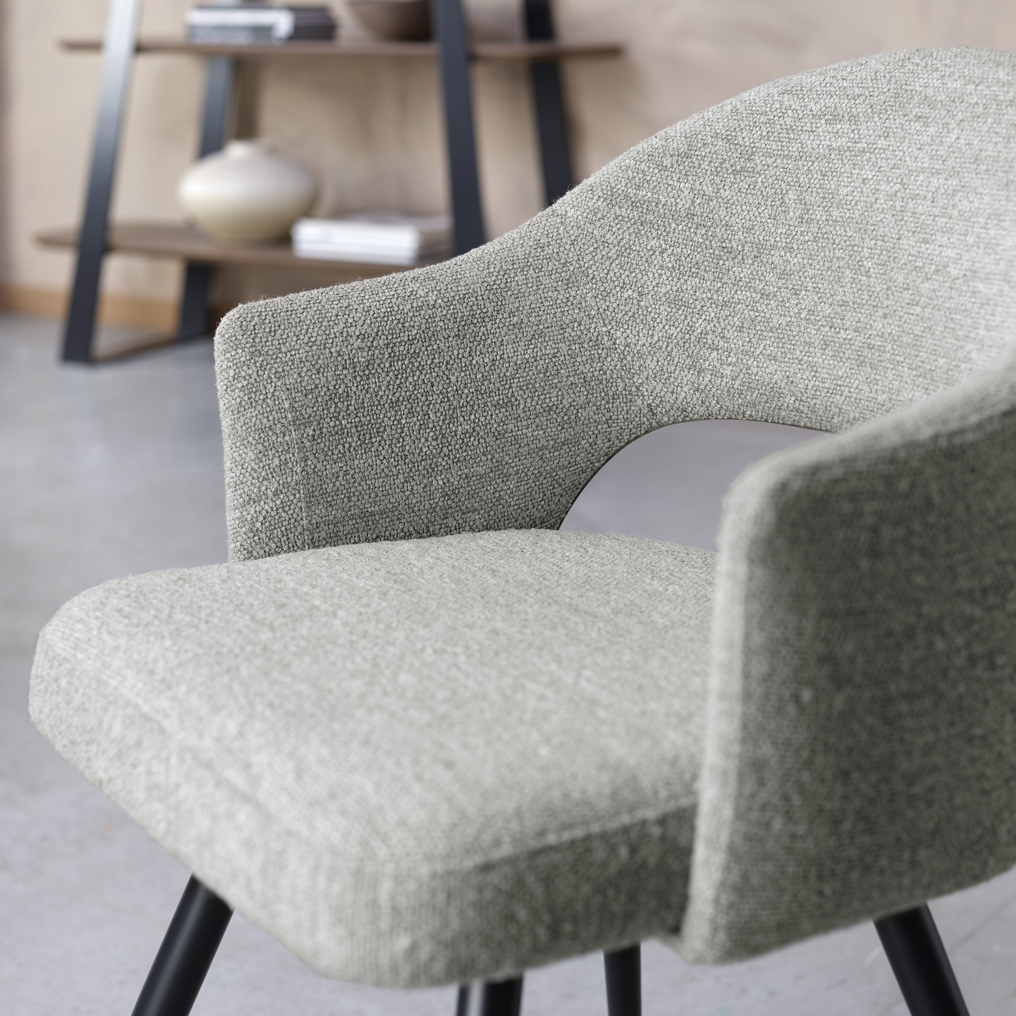 Sterling - Dining Chair in Light Grey Boucle Fabric (Pair)