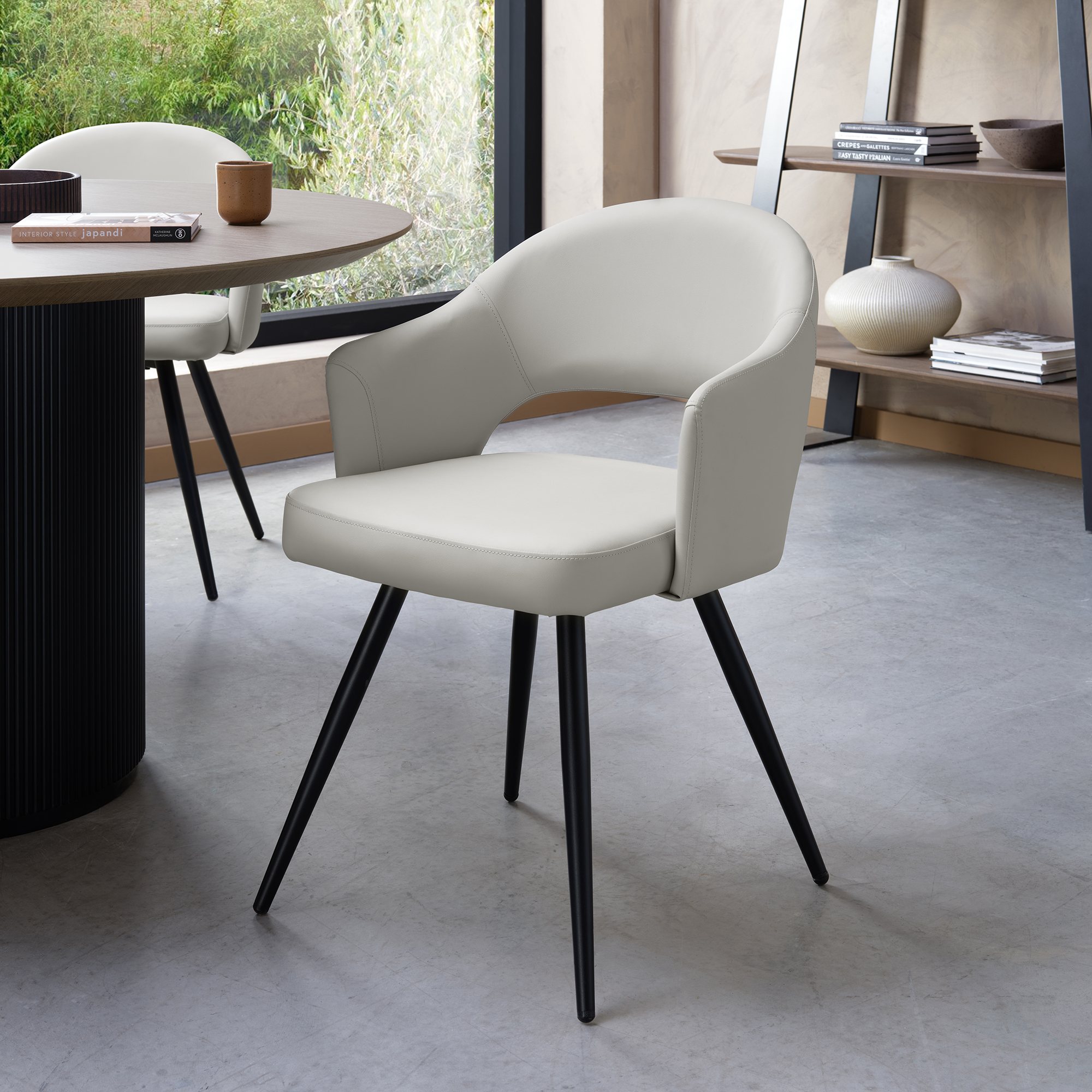 Sterling Light Grey Faux Leather Chairs with Black Legs