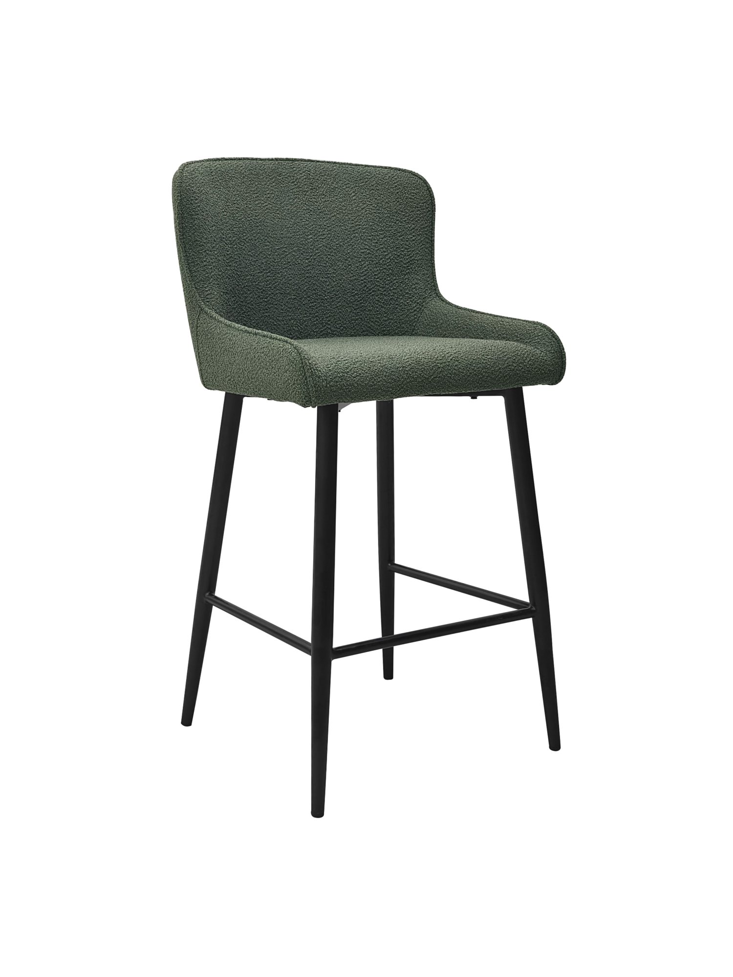 Rubens Green Boucle Fabric Bar Stools with Black Legs