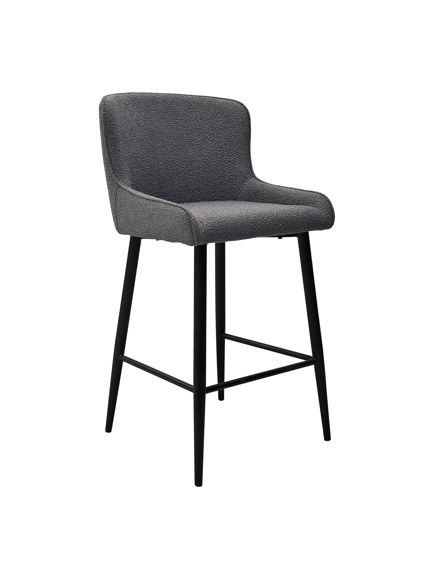 Rubens Grey Boucle Fabric Bar Stools with Black Legs