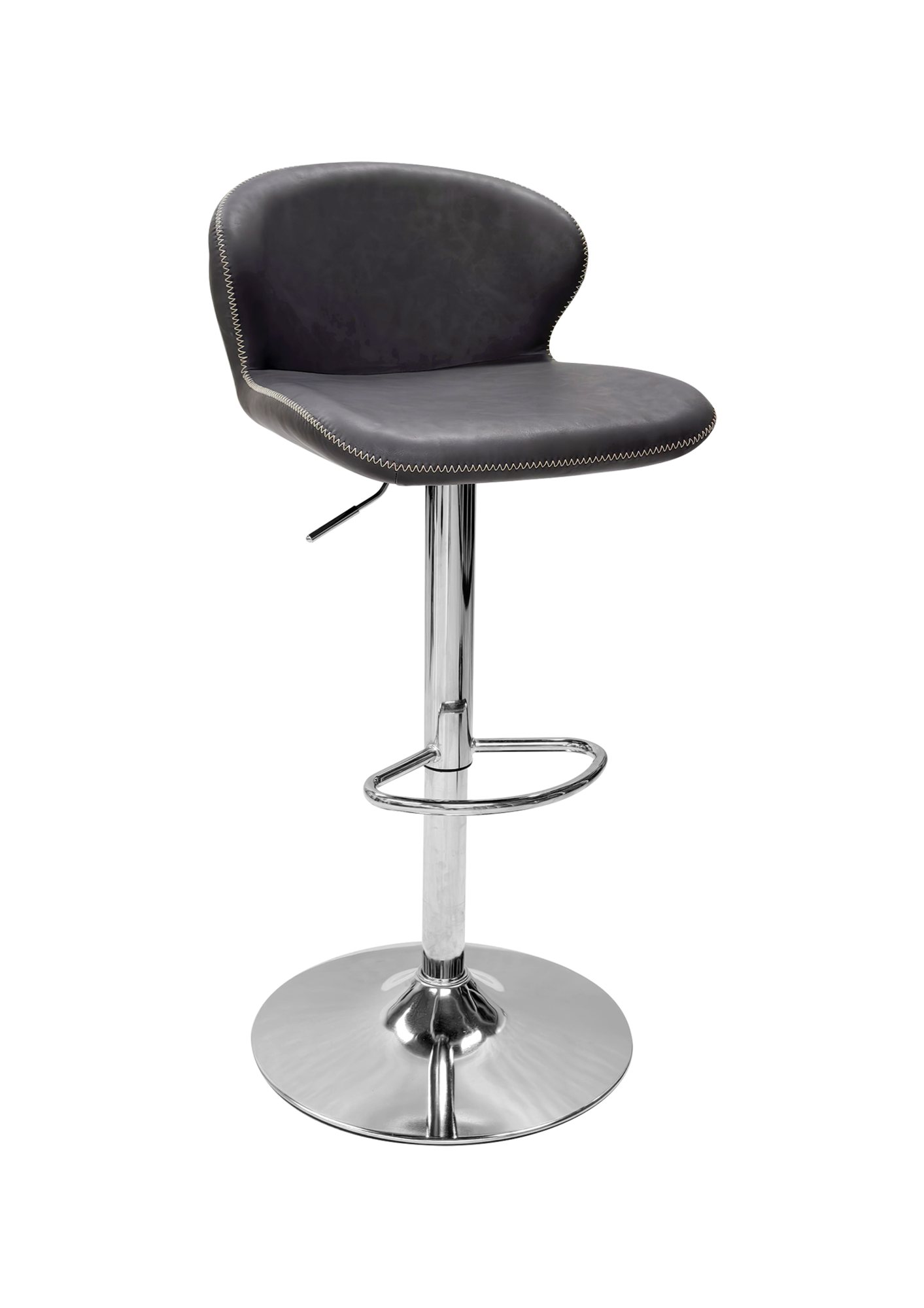 Rosso - Chrome Gas Lift Swivel Bar Stool in Dark Grey Vintage Faux Leather