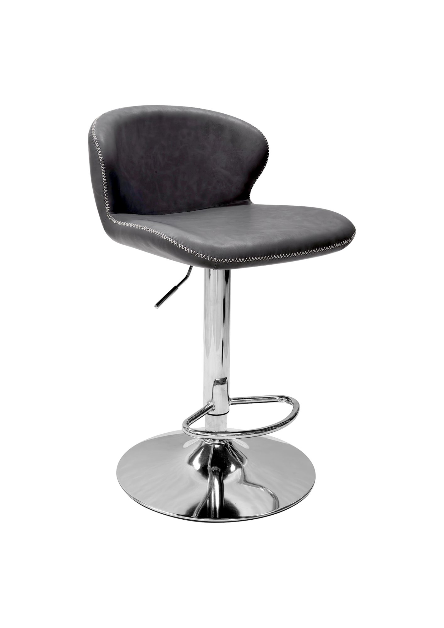 Rosso - Chrome Gas Lift Swivel Bar Stool in Dark Grey Vintage Faux Leather