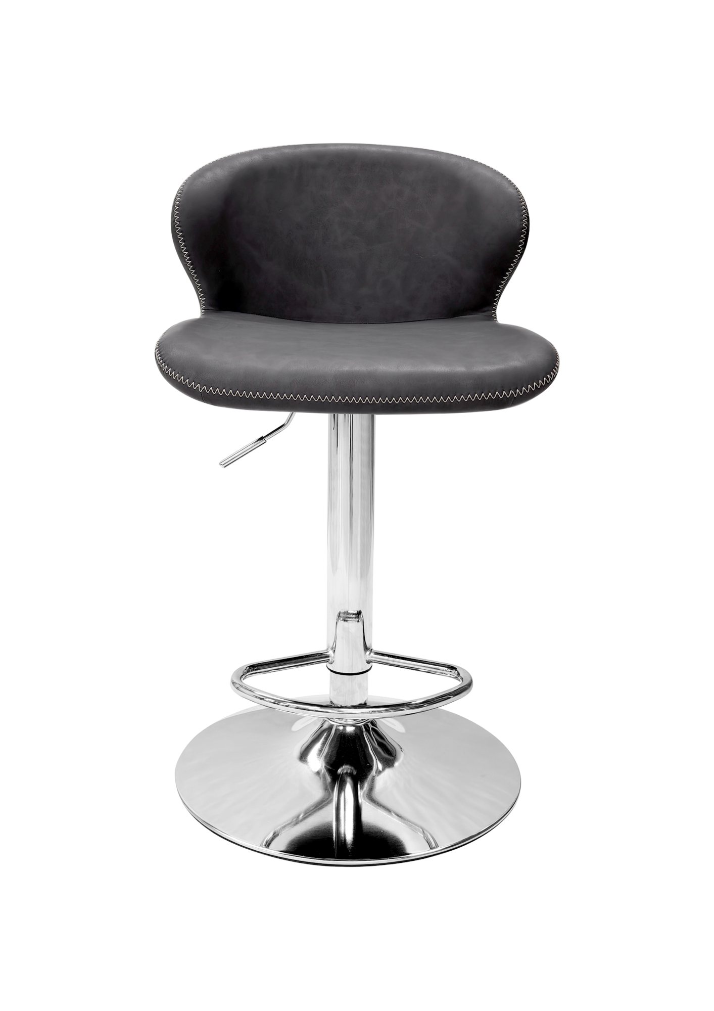 Rosso - Chrome Gas Lift Swivel Bar Stool in Dark Grey Vintage Faux Leather