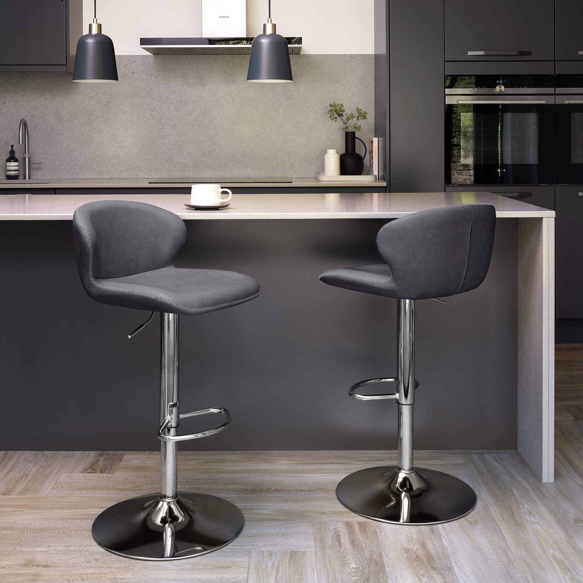 Rosso - Dark Grey Vintage Faux Leather Gaslift Swivel Barstool with Chrome Base