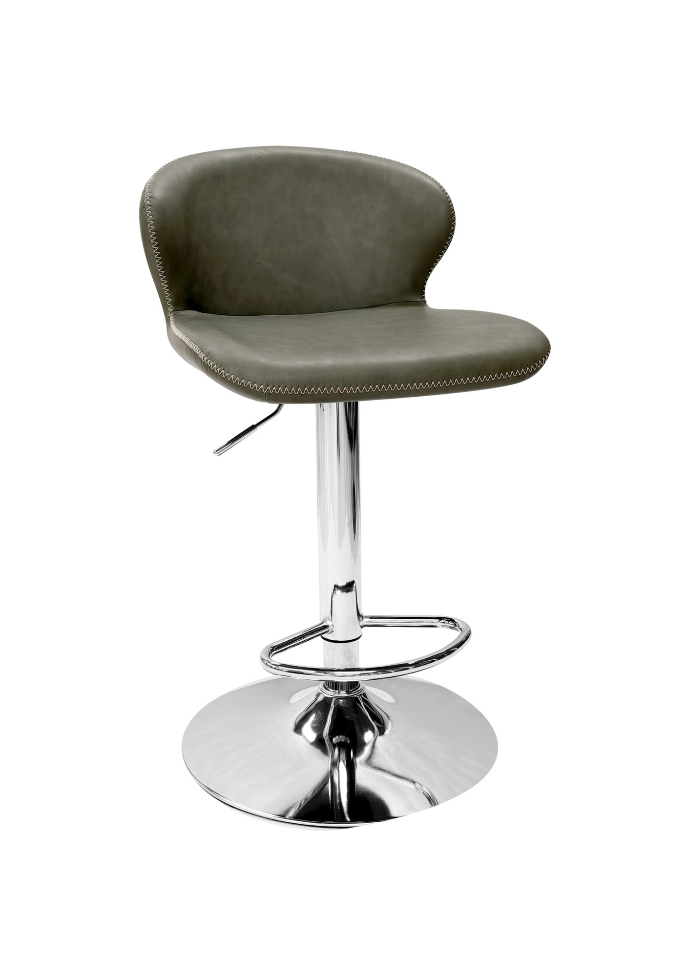 Rosso - Chrome Gas Lift Swivel Bar Stool in Olive Vintage Faux Leather