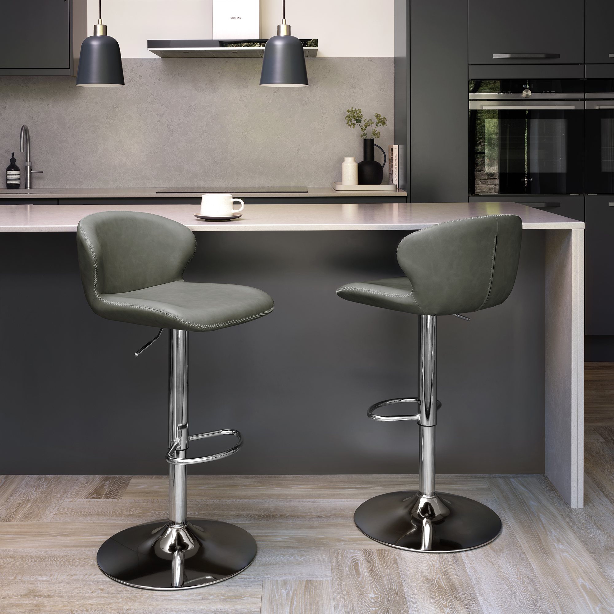 Rosso - Olive Vintage Faux Leather Gas Lift Swivel Barstool with Chrome Base