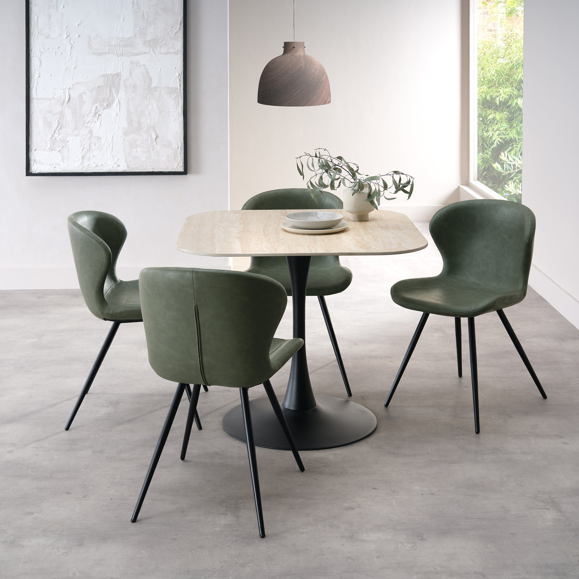 Carter Beige Ceramic Square Bistro Table with Black Base
