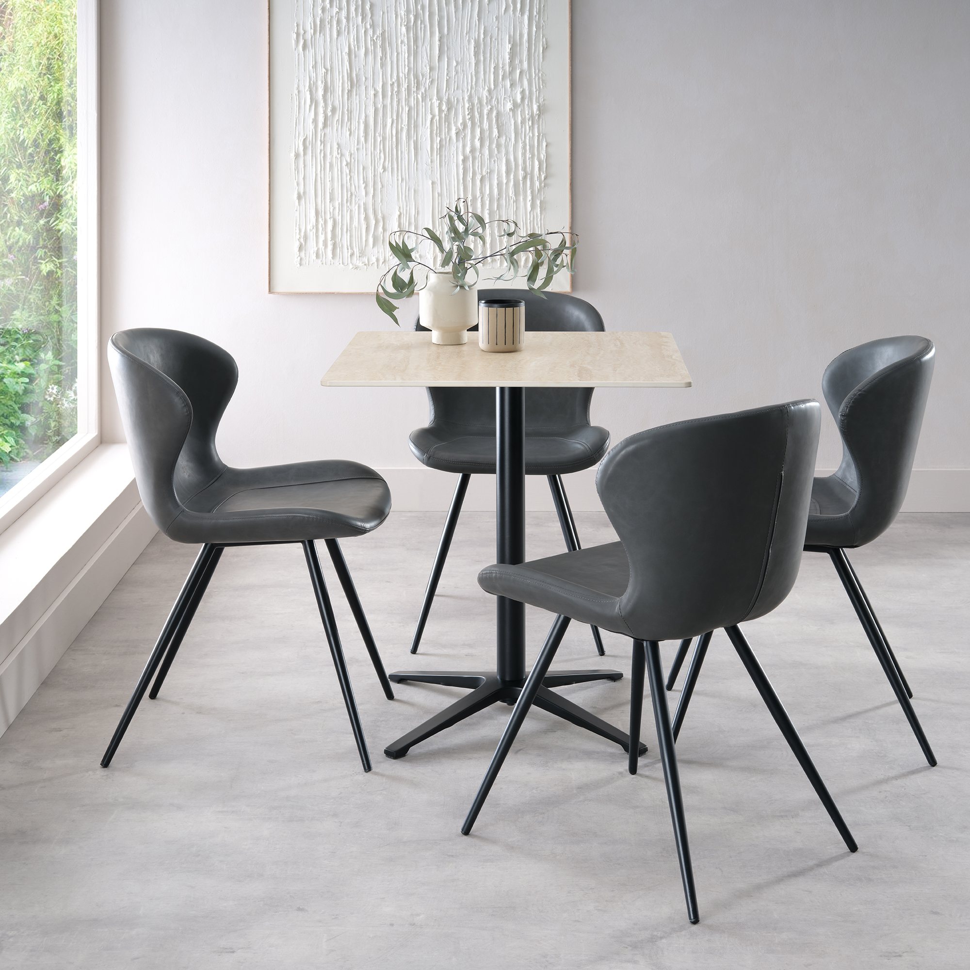 Baxter Beige Ceramic Square Bistro Table with Black Base