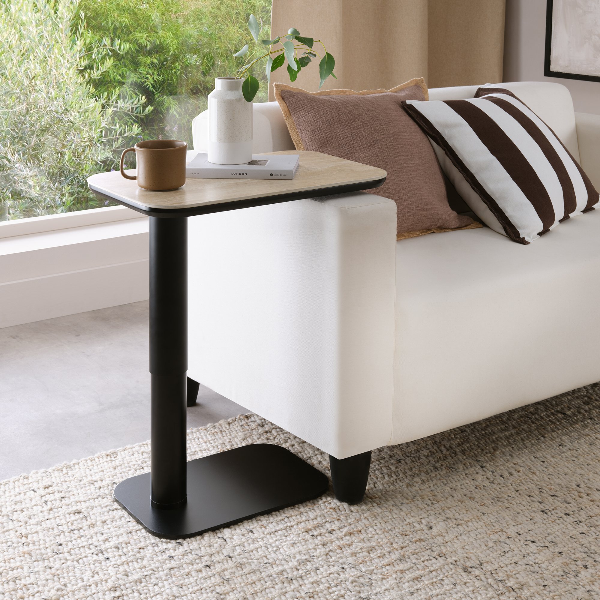 Riley Beige Ceramic Gas Lift Adjustable Sofa Table