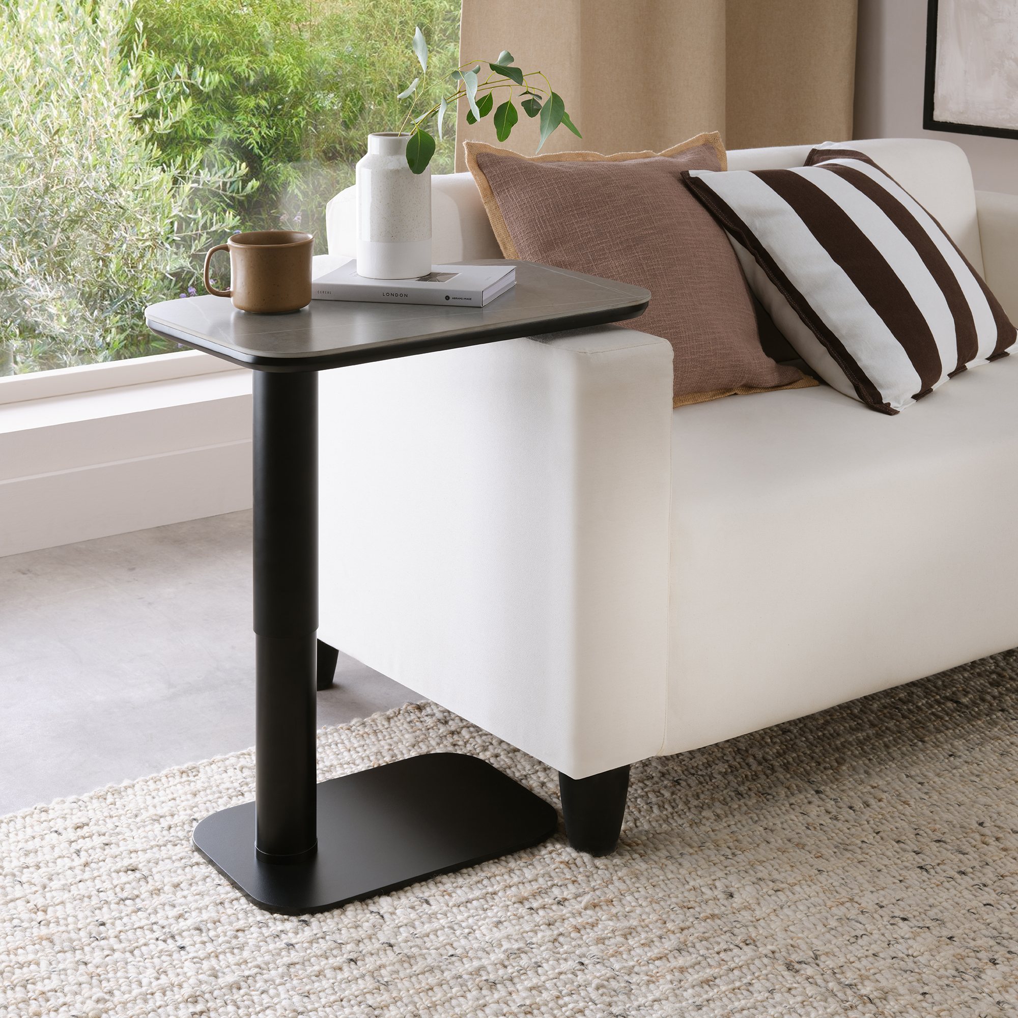 Riley Grey Ceramic Gas Lift Adjustable Sofa Table