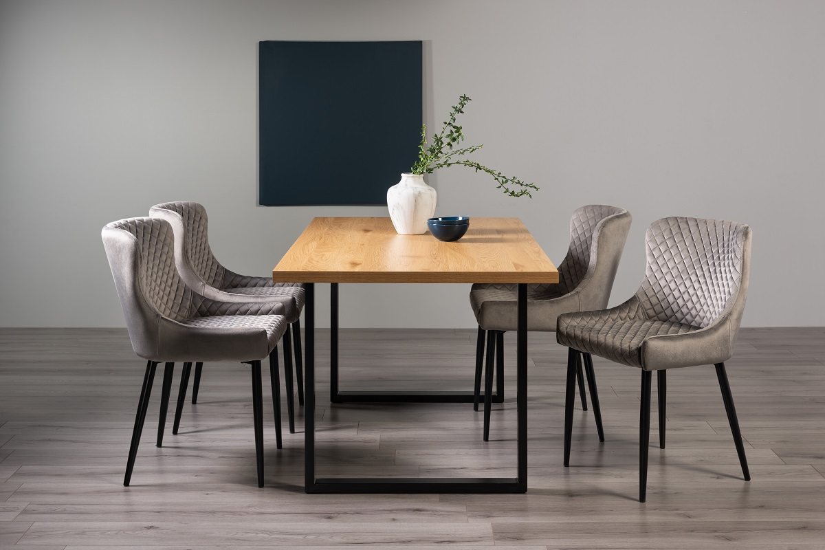 Ramsay U Leg Oak Effect 6 Seater Dining Table & 4 Cezanne Chairs in Grey Velvet Fabric with Black Legs