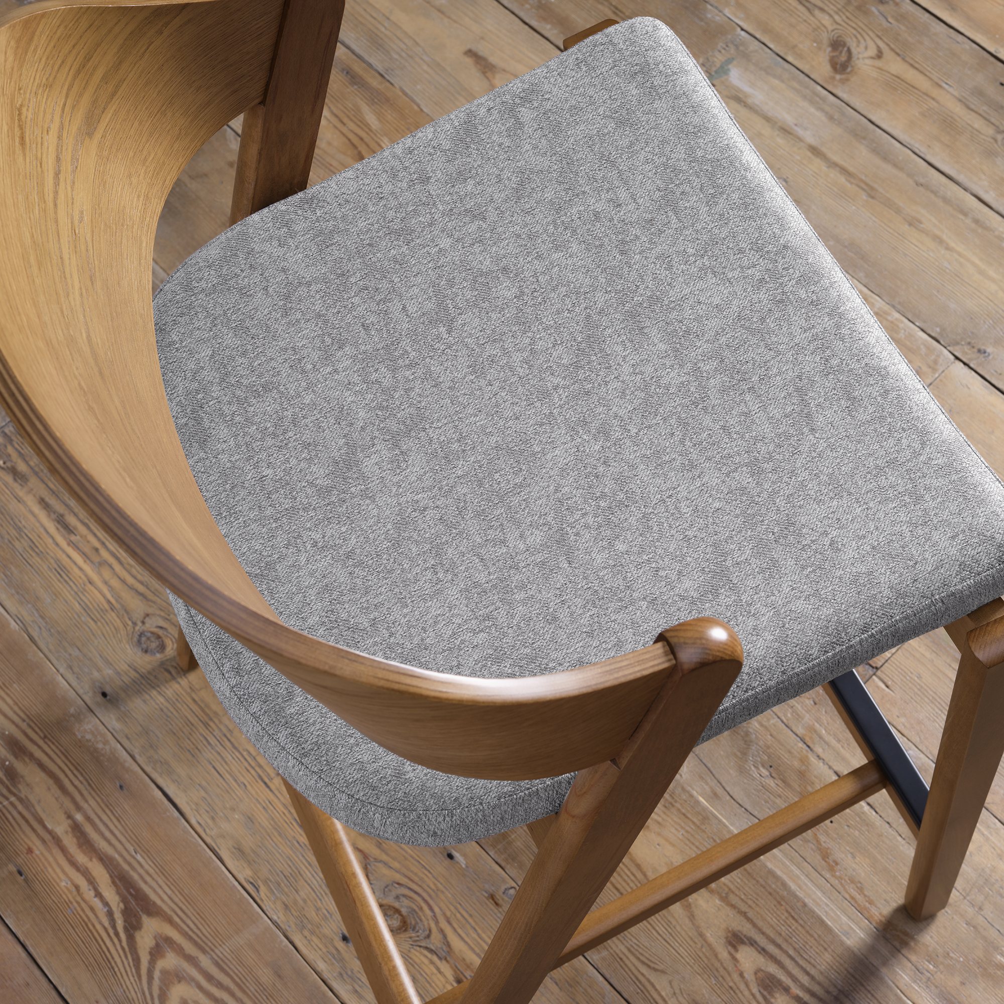 Astra - Rustic Oak Bar Stool in Grey Fabric