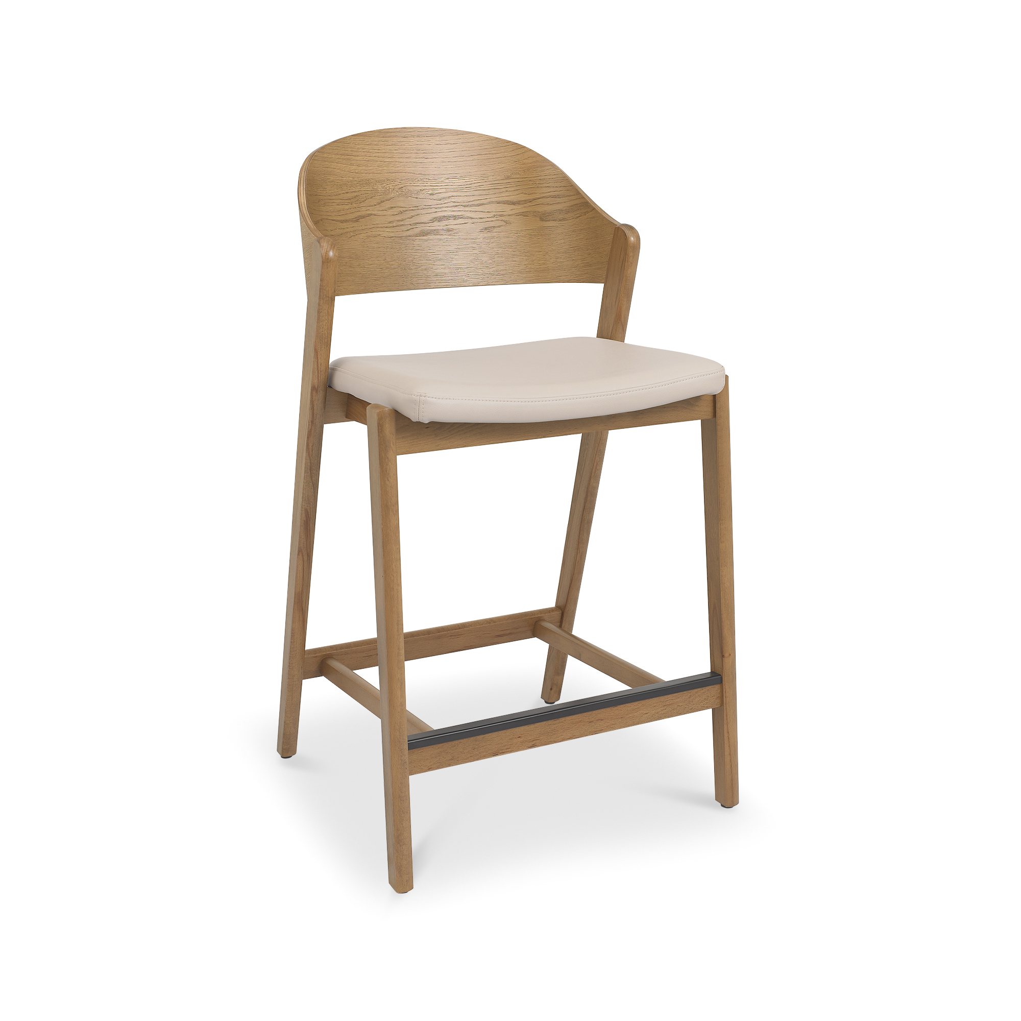 Astra - Rustic Oak Bar Stool in Ivory Bonded Leather
