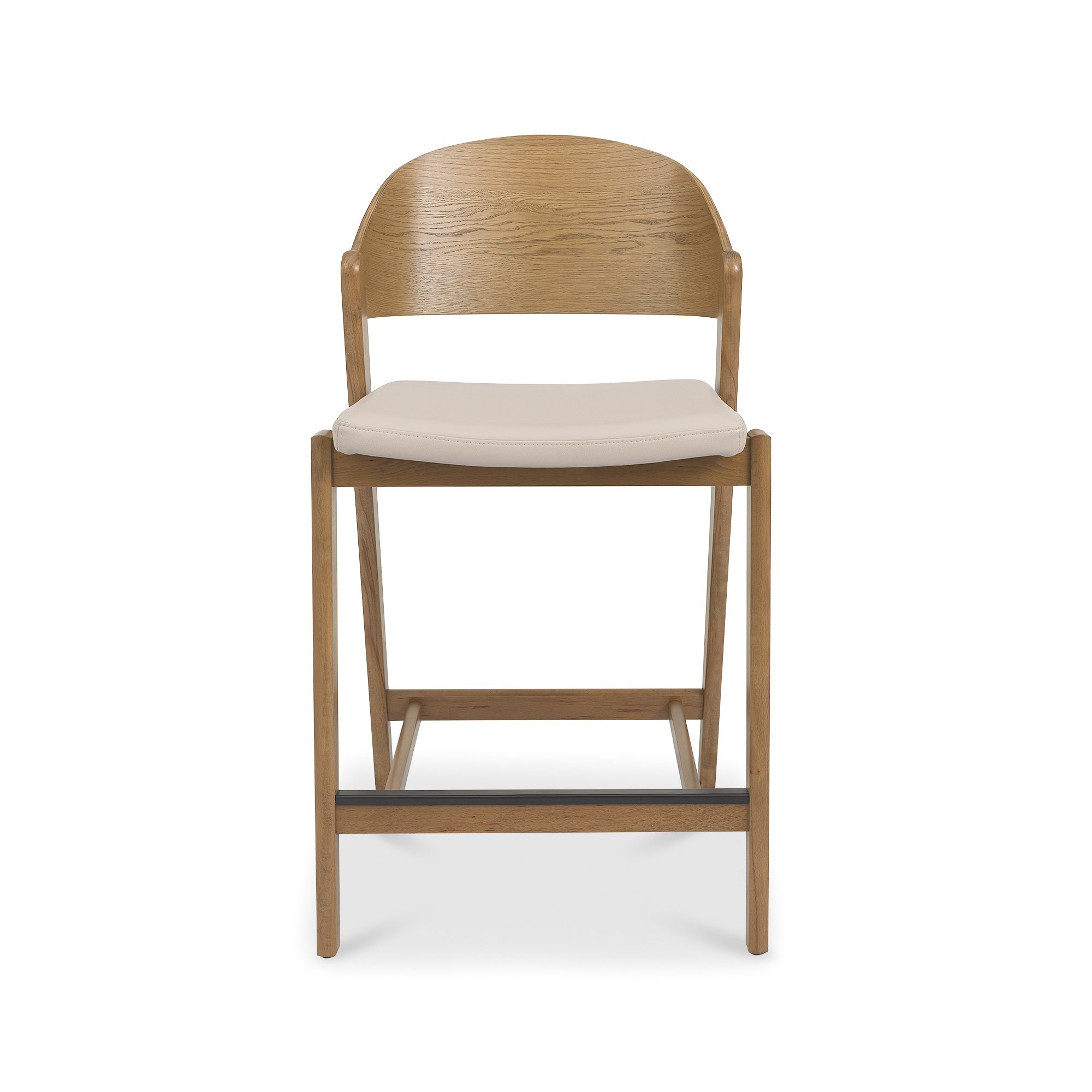 Astra - Rustic Oak Bar Stool in Ivory Bonded Leather
