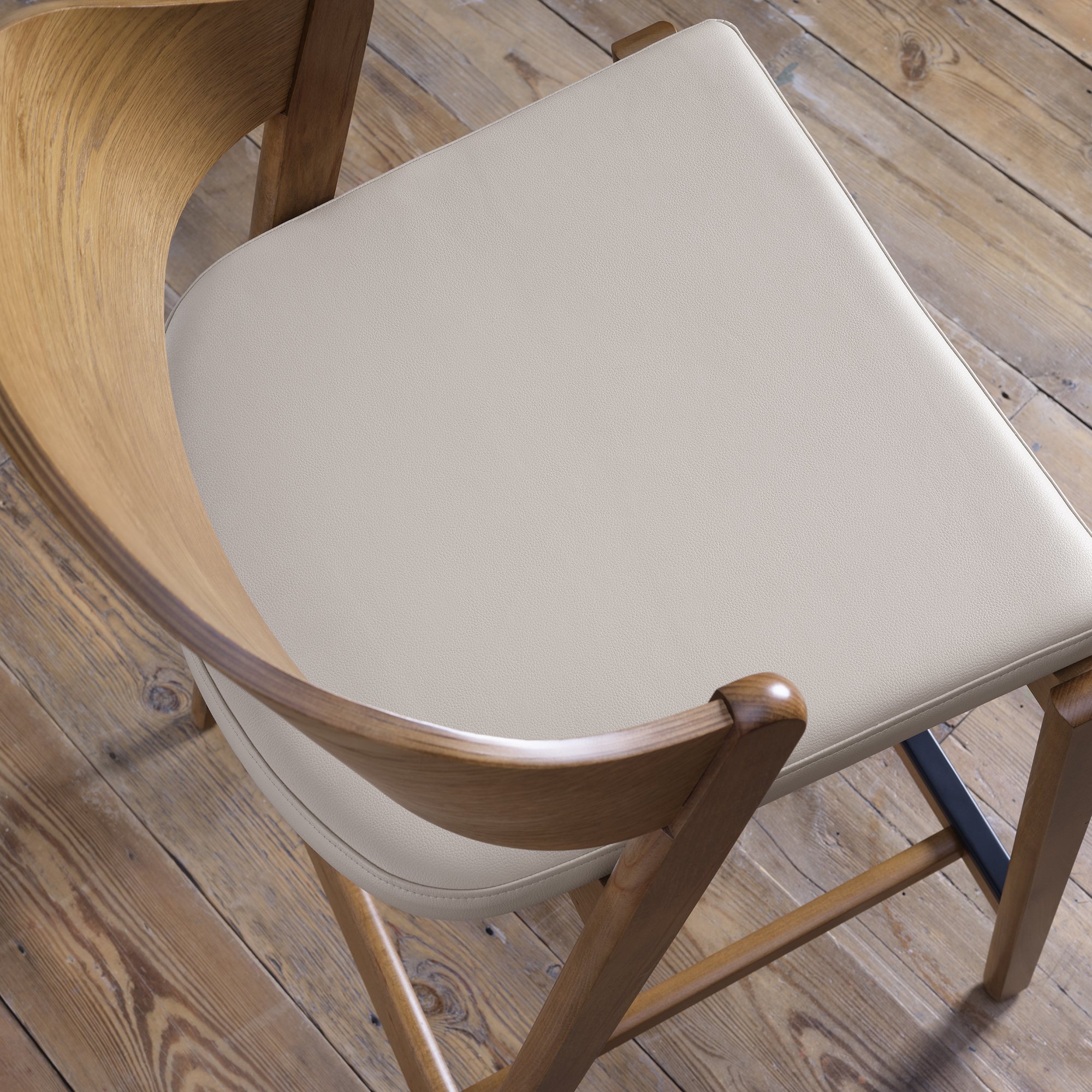 Astra - Rustic Oak Bar Stool in Ivory Bonded Leather
