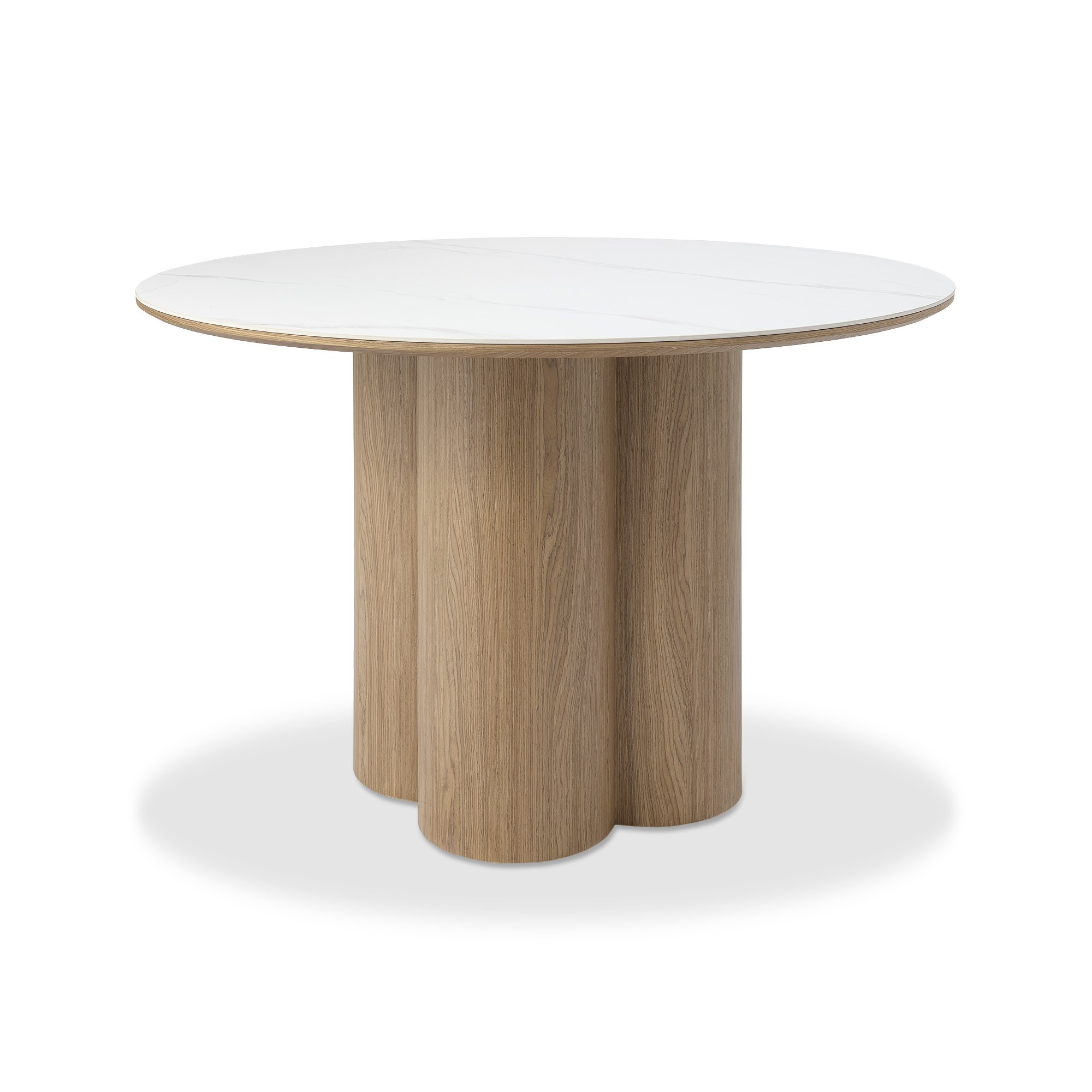 Warren - White Ceramic 4 Seater Round Dining Table with Oak Pedestal