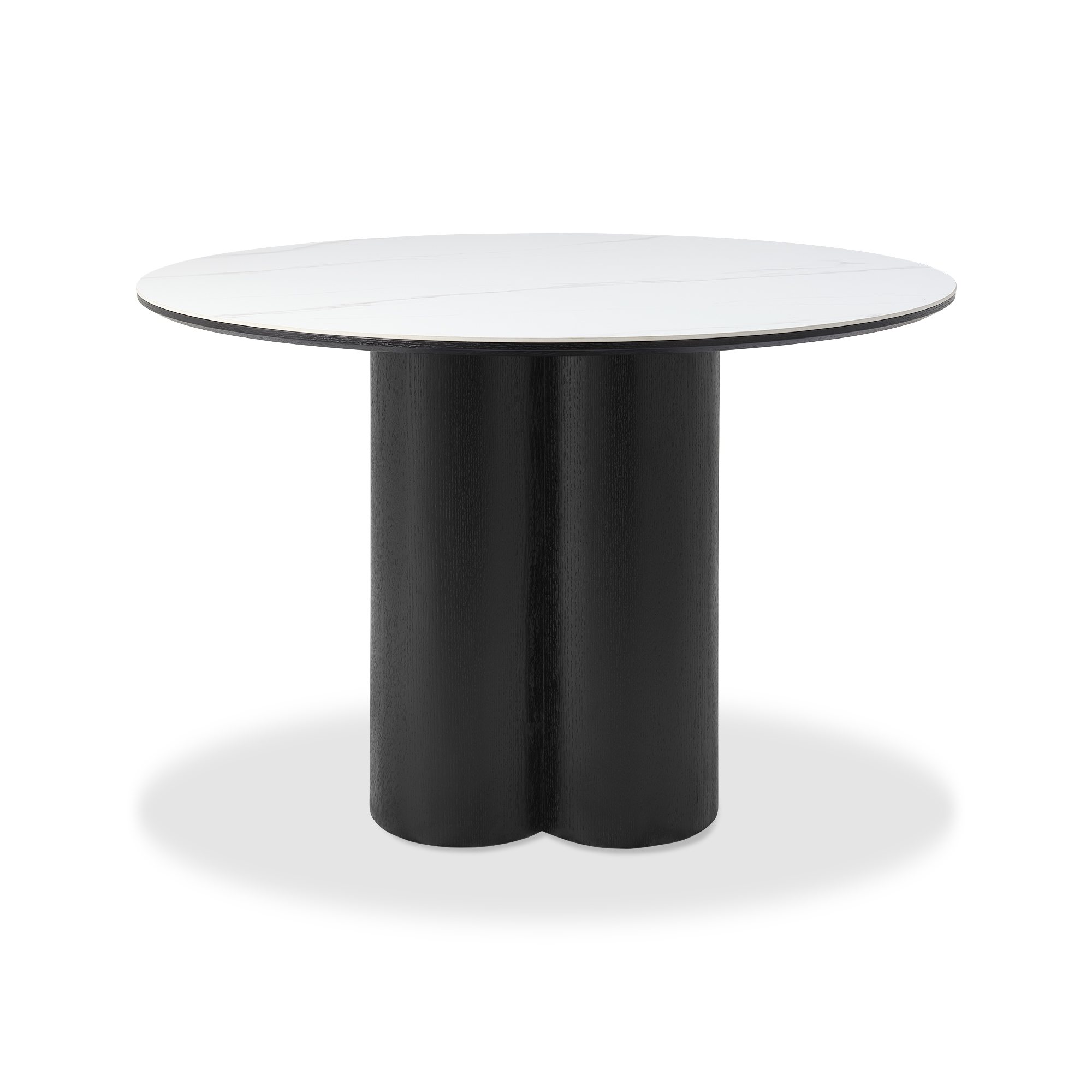 Warren - White Ceramic 4 Seater Round Dining Table with Black Oak Pedestal