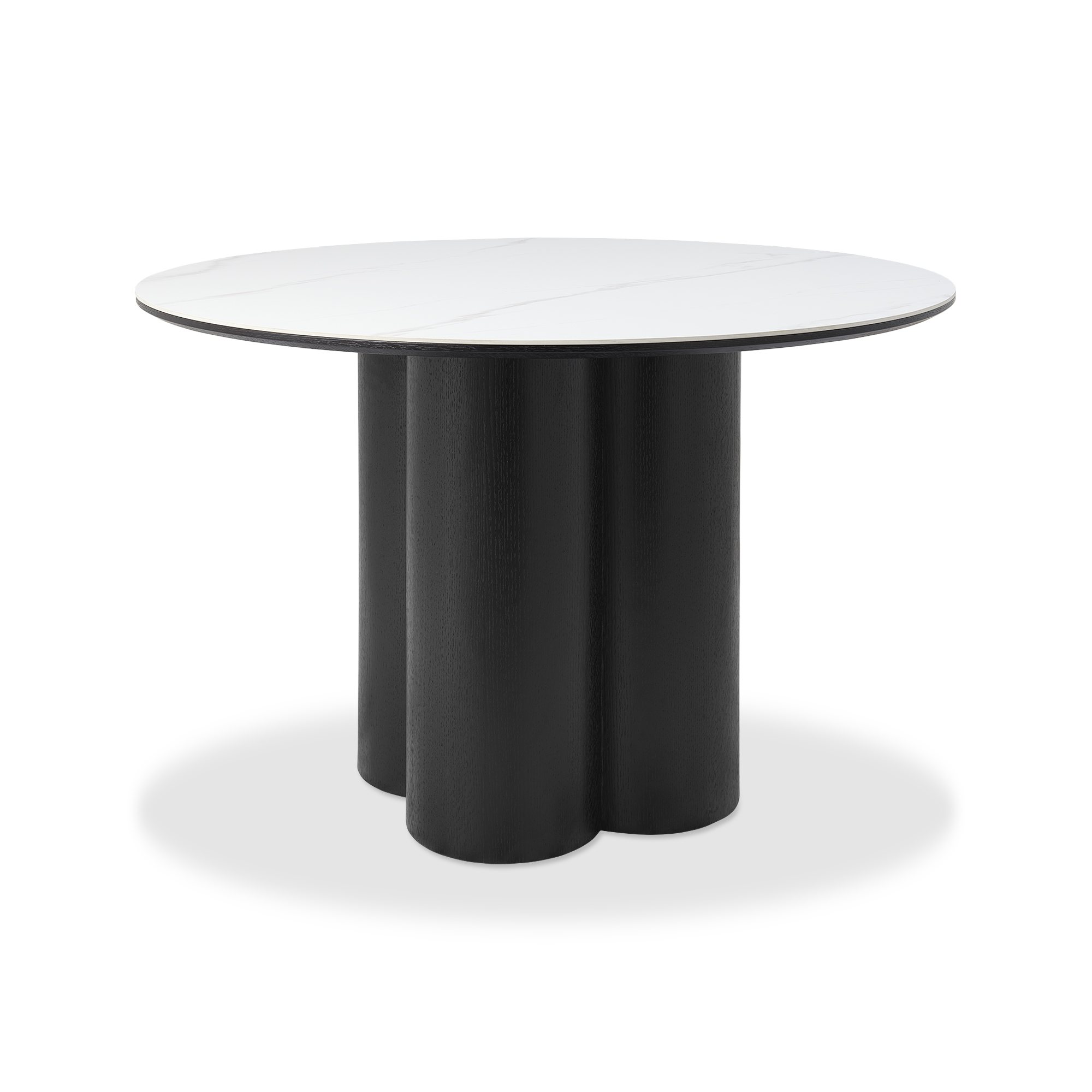 Warren - White Ceramic 4 Seater Round Dining Table with Black Oak Pedestal