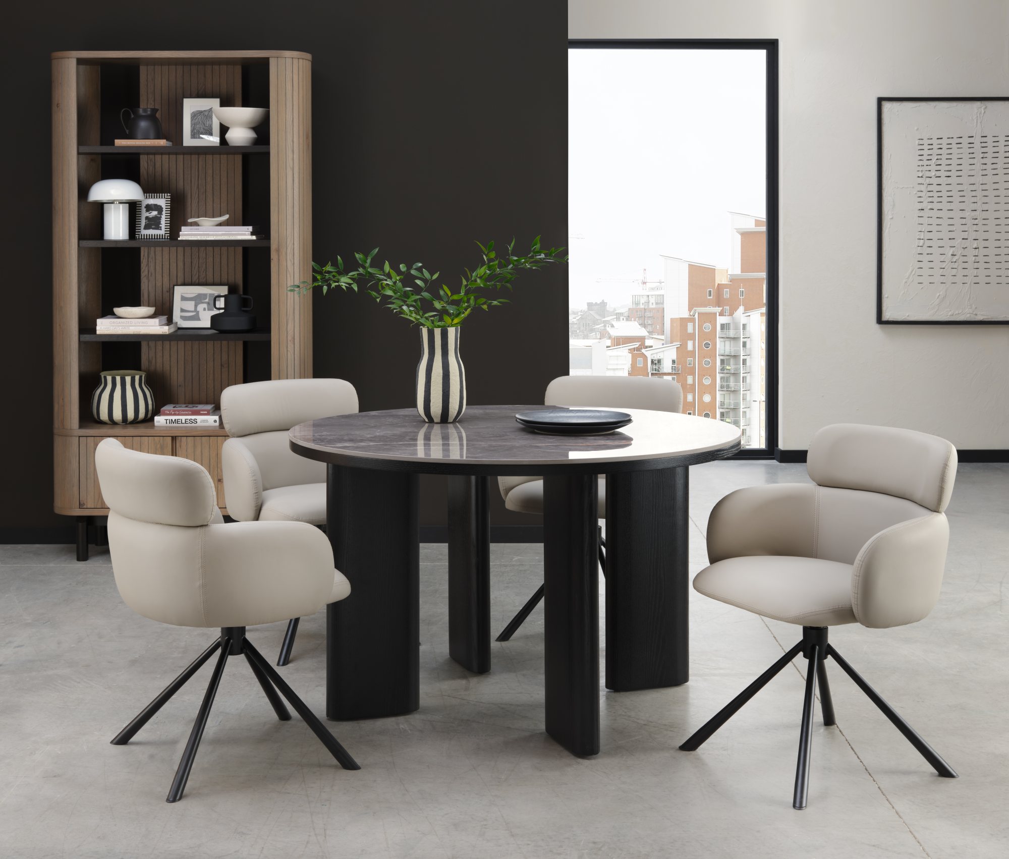 Carmen - Grey Ceramic 4 Seater Round Dining Table
