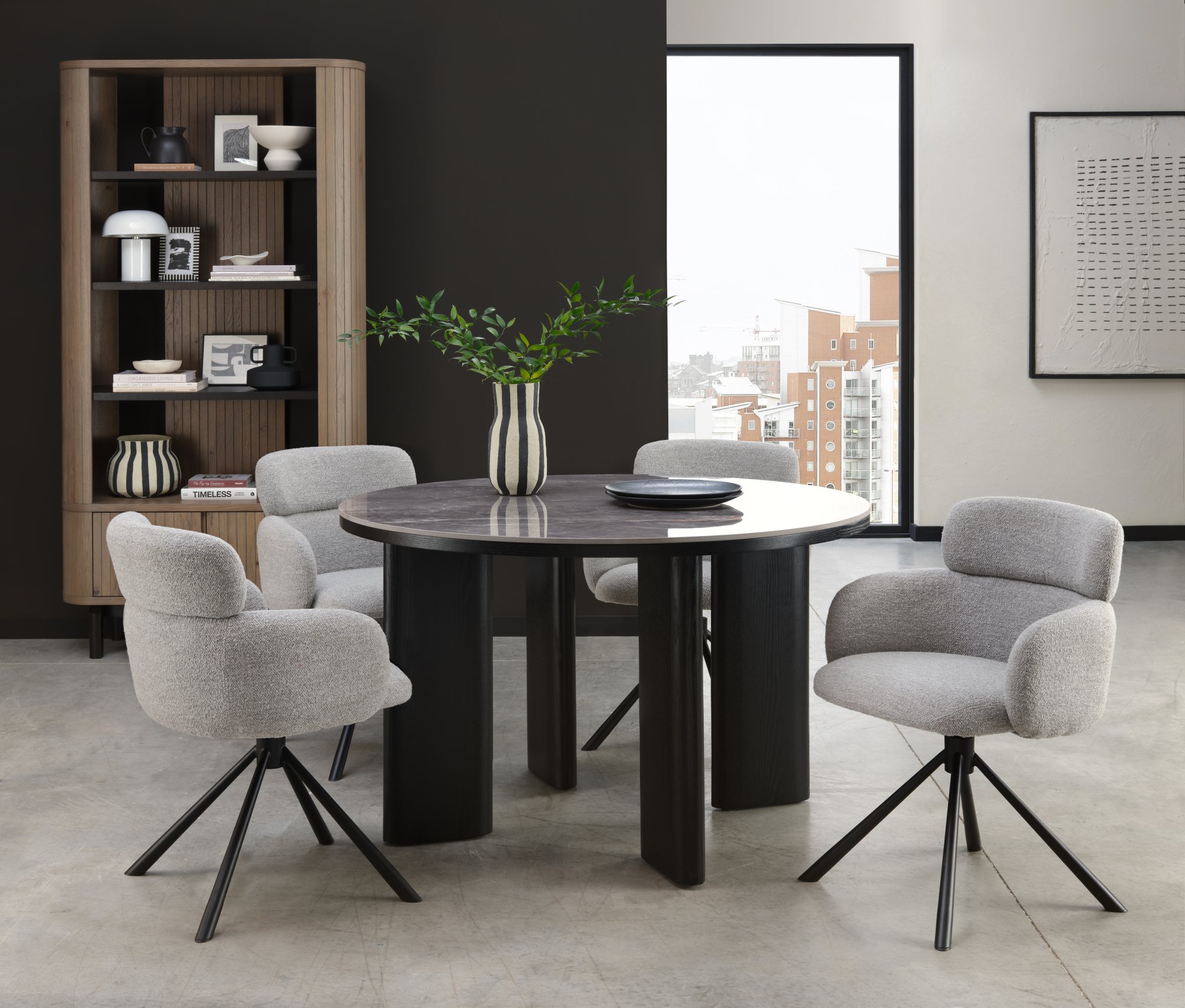 Carmen - Grey Ceramic 4 Seater Round Dining Table