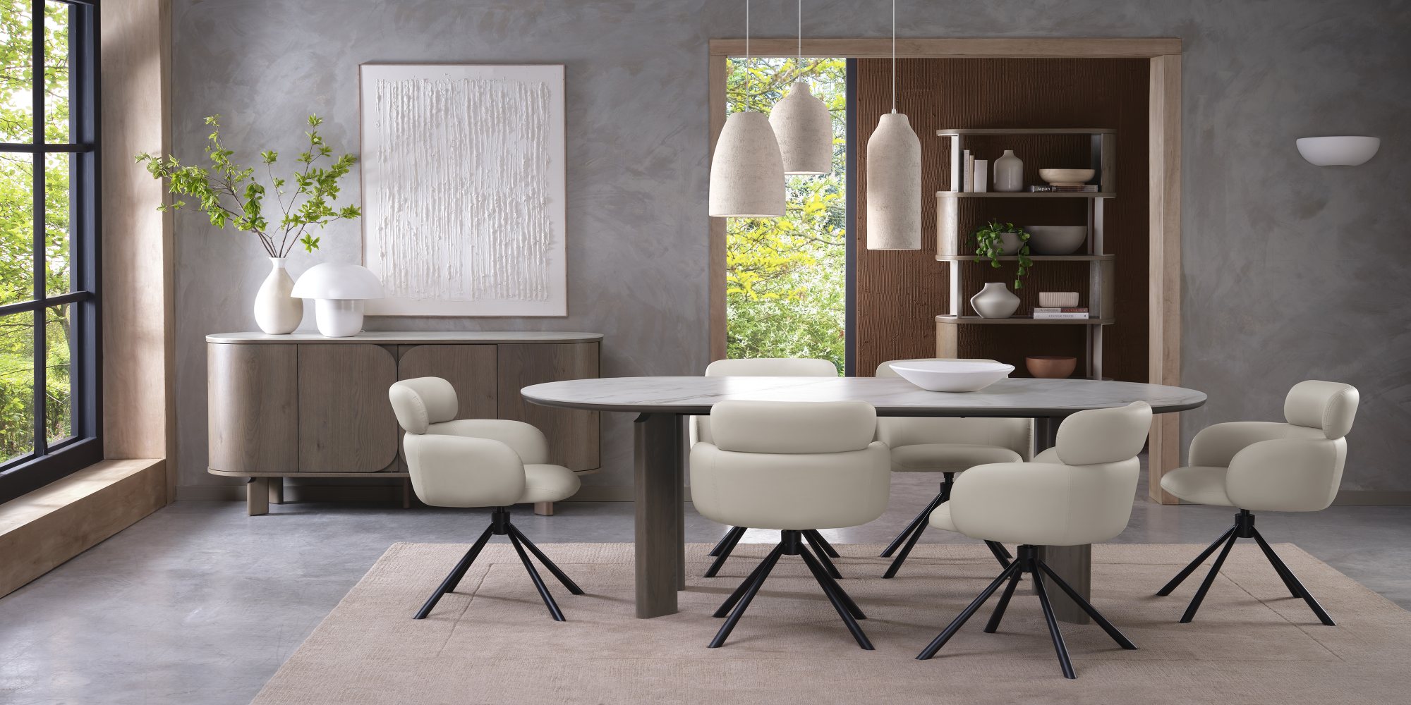 Nova - Grey Oiled Oak Ceramic 6 Seater Dining Table