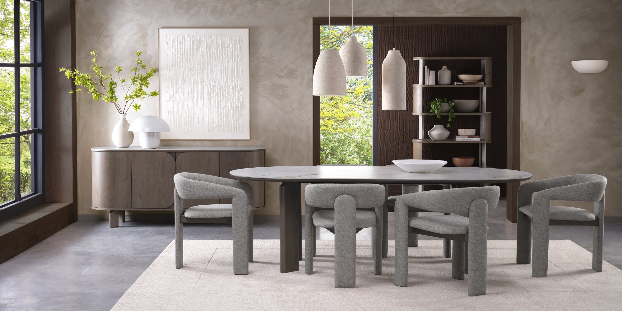 Nova - Grey Oiled Oak Ceramic 6 Seater Dining Table