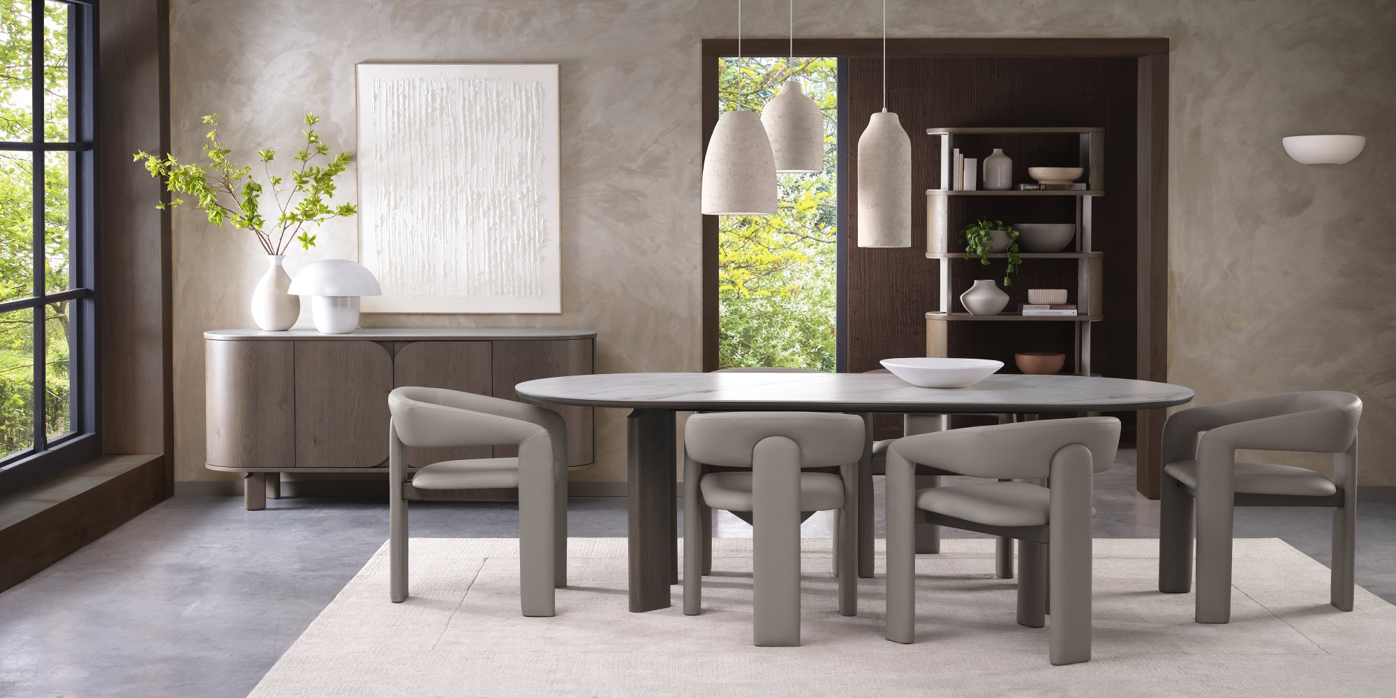 Nova - Grey Oiled Oak Ceramic 6 Seater Dining Table