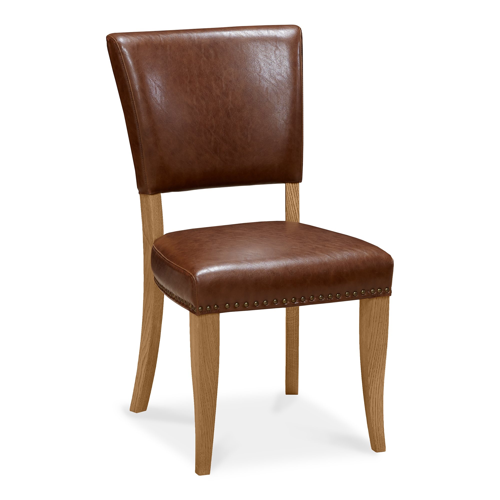 Rivera - Rustic Oak Dining Chair in Tan Faux Leather (Pair)