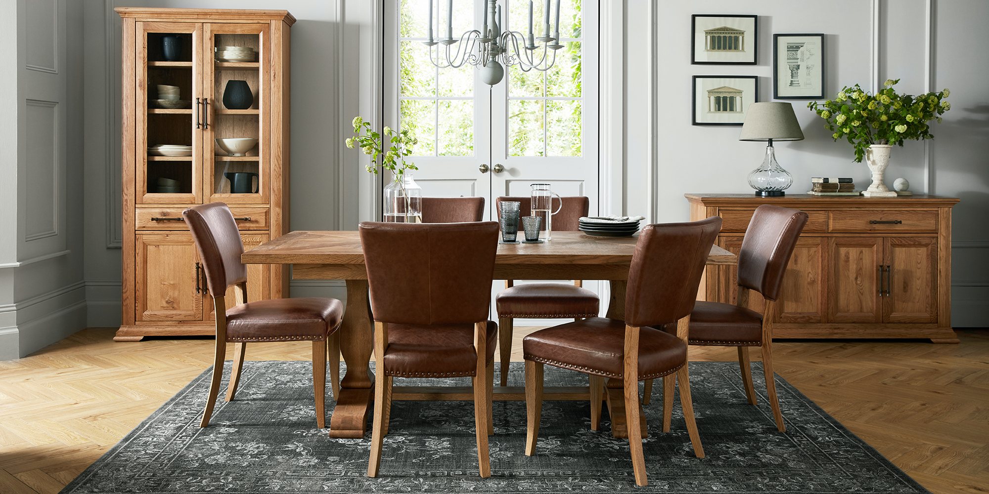Rivera - Rustic Oak Dining Chair in Tan Faux Leather (Pair)
