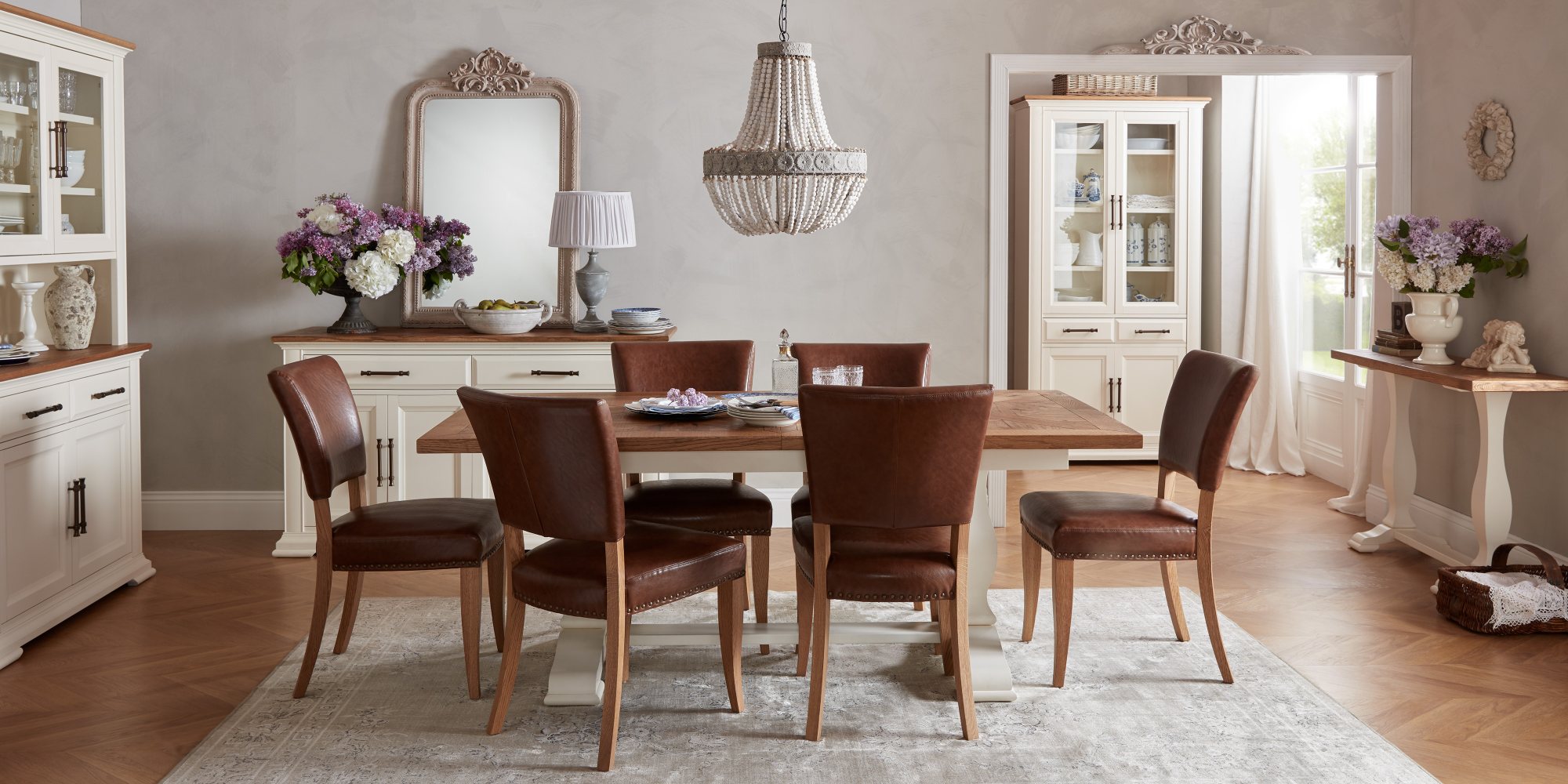 Rivera - Rustic Oak Dining Chair in Tan Faux Leather (Pair)